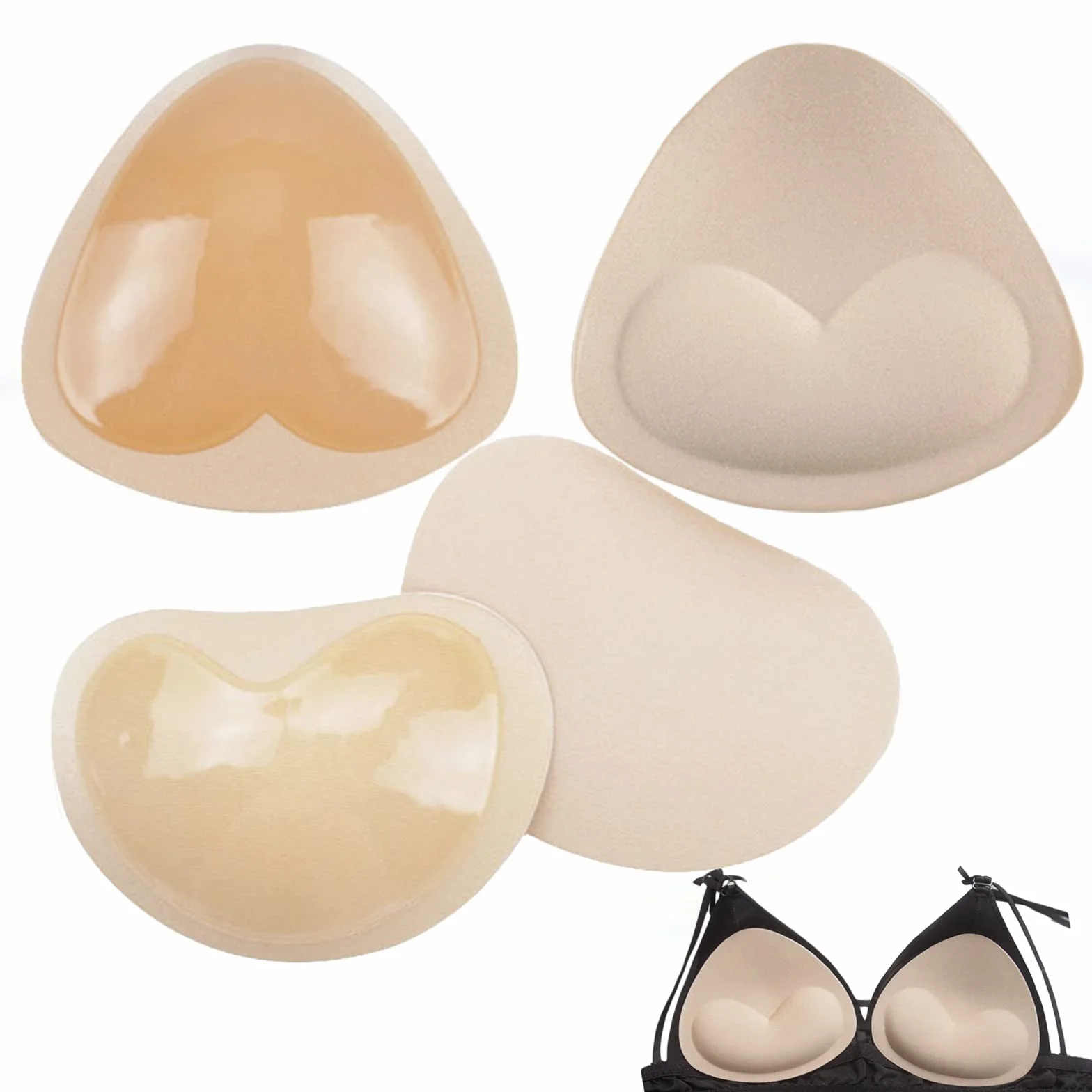 Samoprzylepne Wkładki Biustonosze Wkładki Push Up Pads Biustonosze Wkładki Wyjmowane Poprawa piersi dla BHS Bikini Swimsuit Sport 2 Pary (2, Trójkąty+Kształt Serca)