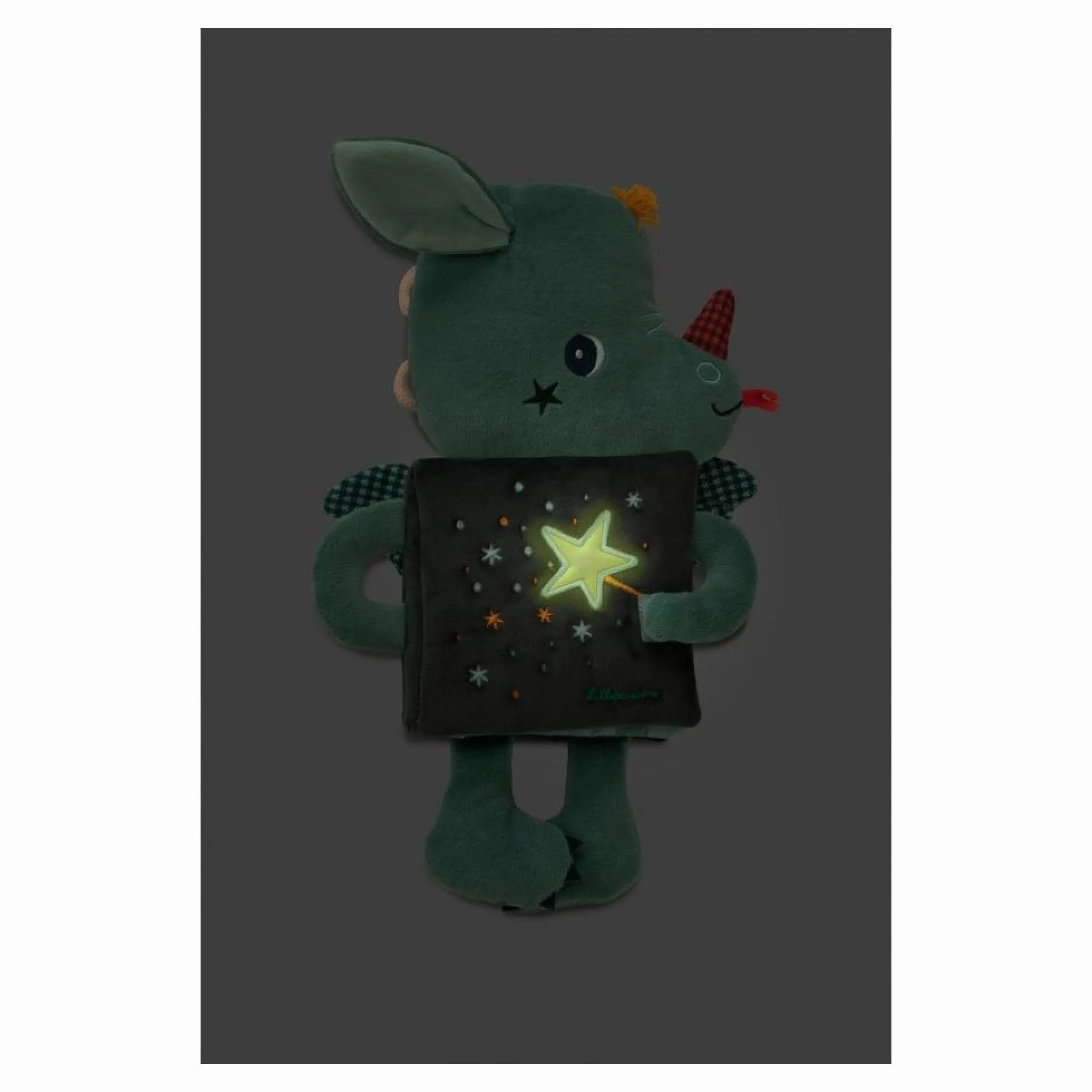 Lilliputiens - Książka edukacyjna Doudou - Joe the Dragon Mag - 2 w 1 sensoryczna zabawka do budzenia dla dzieci od 6 miesięcy do aktywności i fosforescencji - Idealny prezent na sen 83421