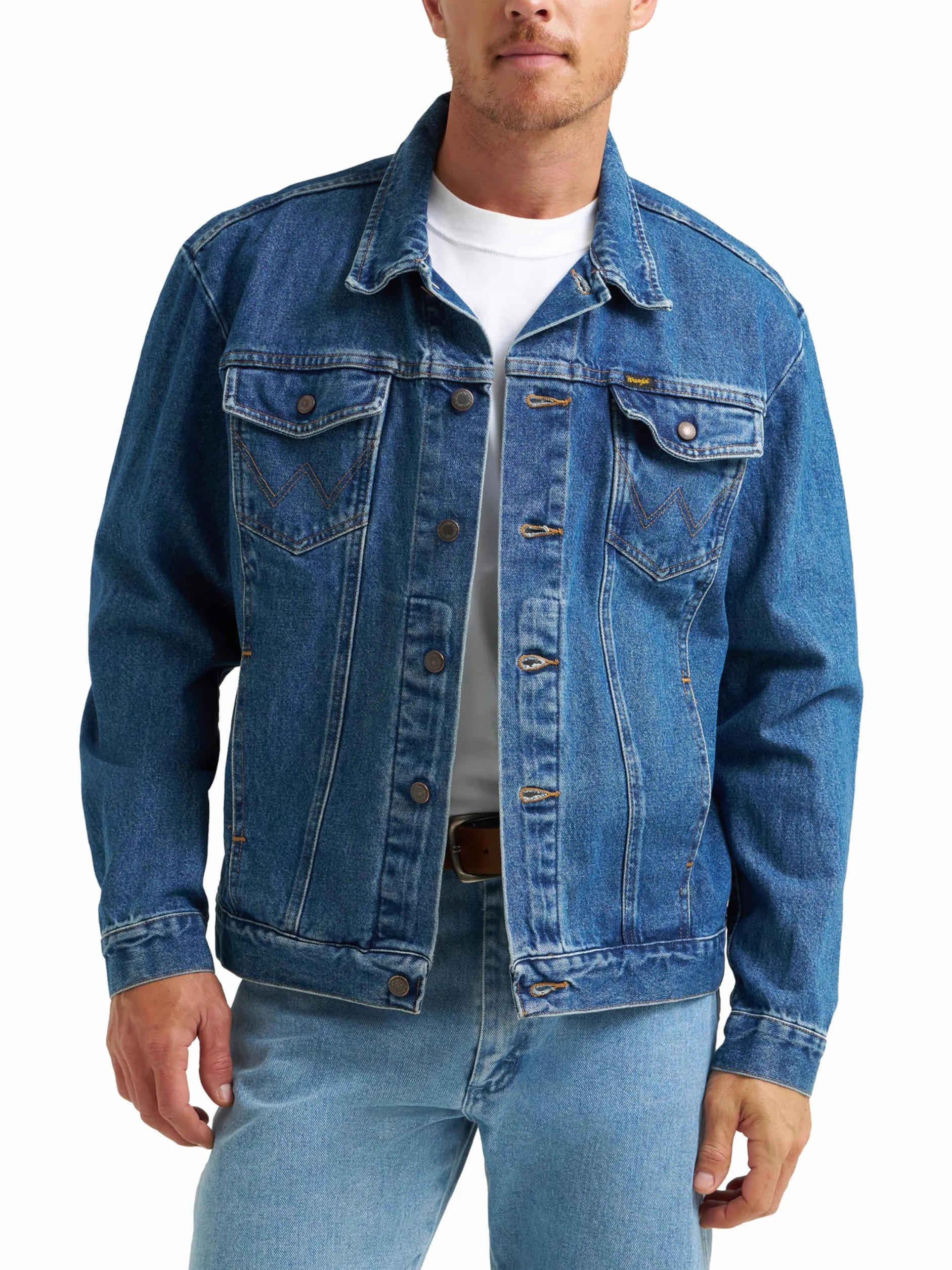 Wrangler Męska kurtka dżinsowa, kowbojski krój, bez podszewki, Sprany, XL