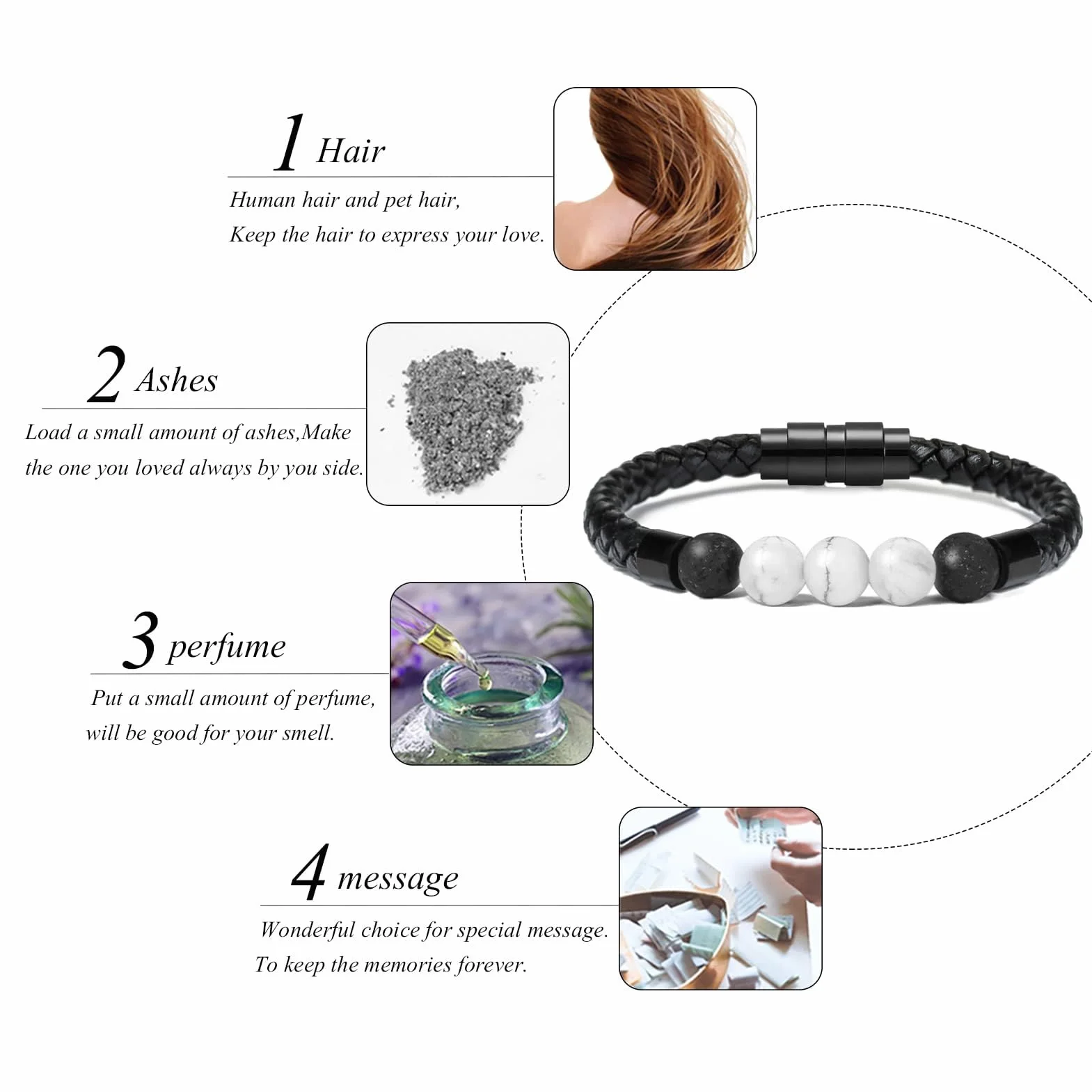 memorial jewelry Urny bransoletka na popiół - kremacja biżuteria z kamienia lawowego urna bransoletka na prochy dla kobiet mężczyzn czakra uzdrawiająca równowaga prawdziwa skóra pamiątkowe bransoletki