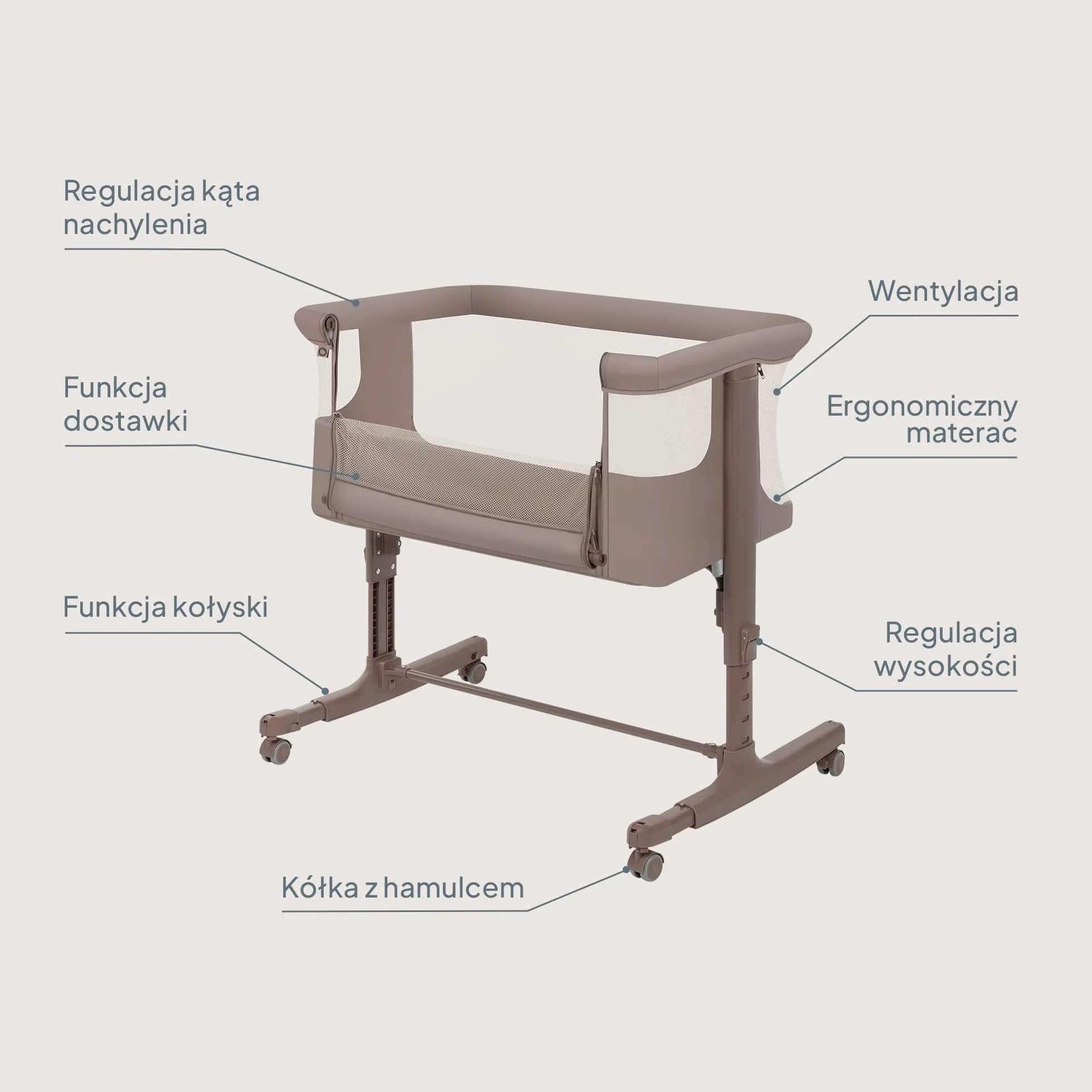 LIONELO Aurora 3 w 1 Łóżeczko Dziecięce do 9 kg, Łóżko Dostawne, Kołyska, Regulacja Wysokości oraz Kąta Nachylenia Materaca, 4 Kółka z Hamulcem Ergonomiczny Materac Torba (Szary)