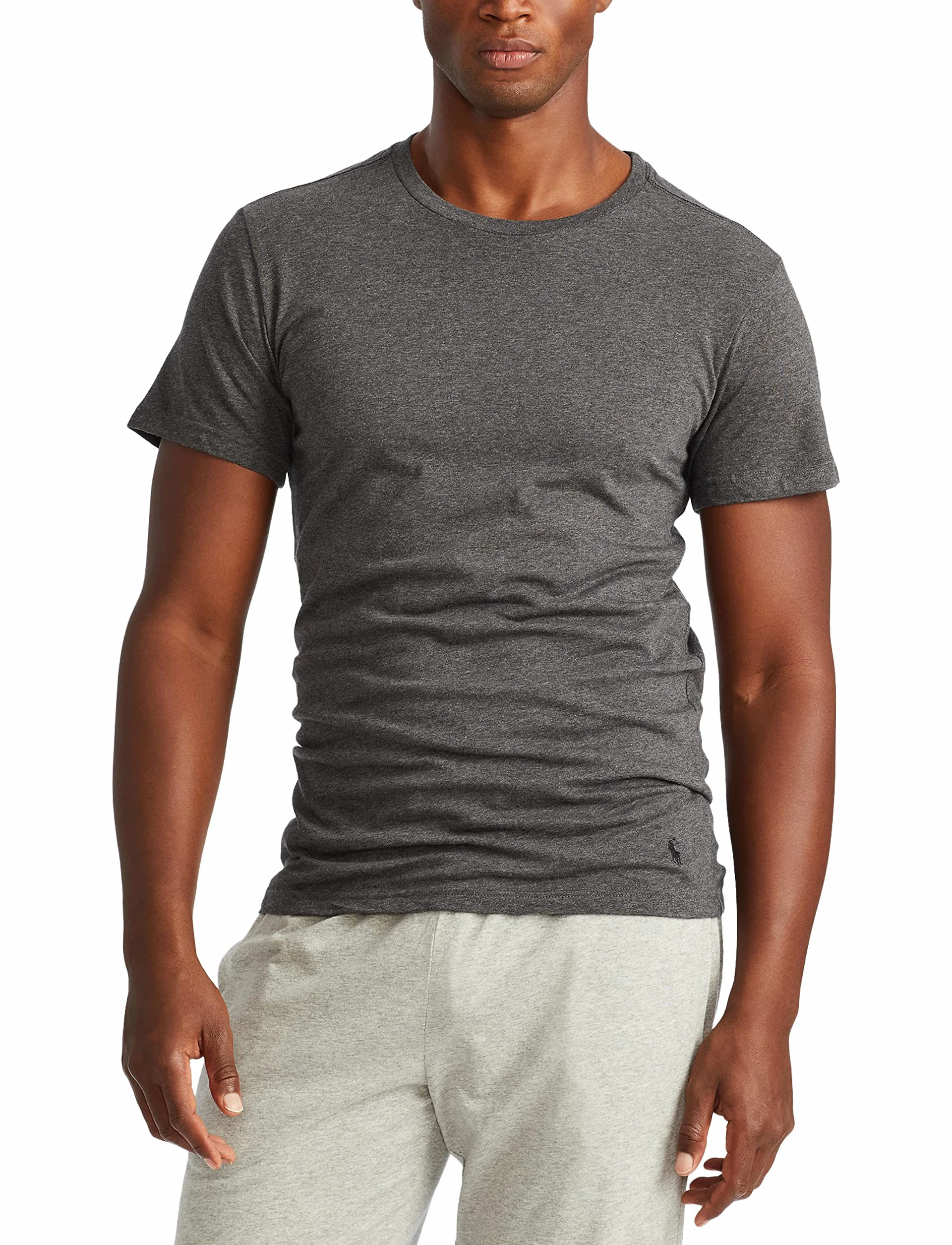 POLO RALPH LAUREN Men's Slim Fit Wicking Crew Undershirts 3-Pack, Andover Heather/Black, Madison Heather/Black, Black/Red-3 Pack, Small