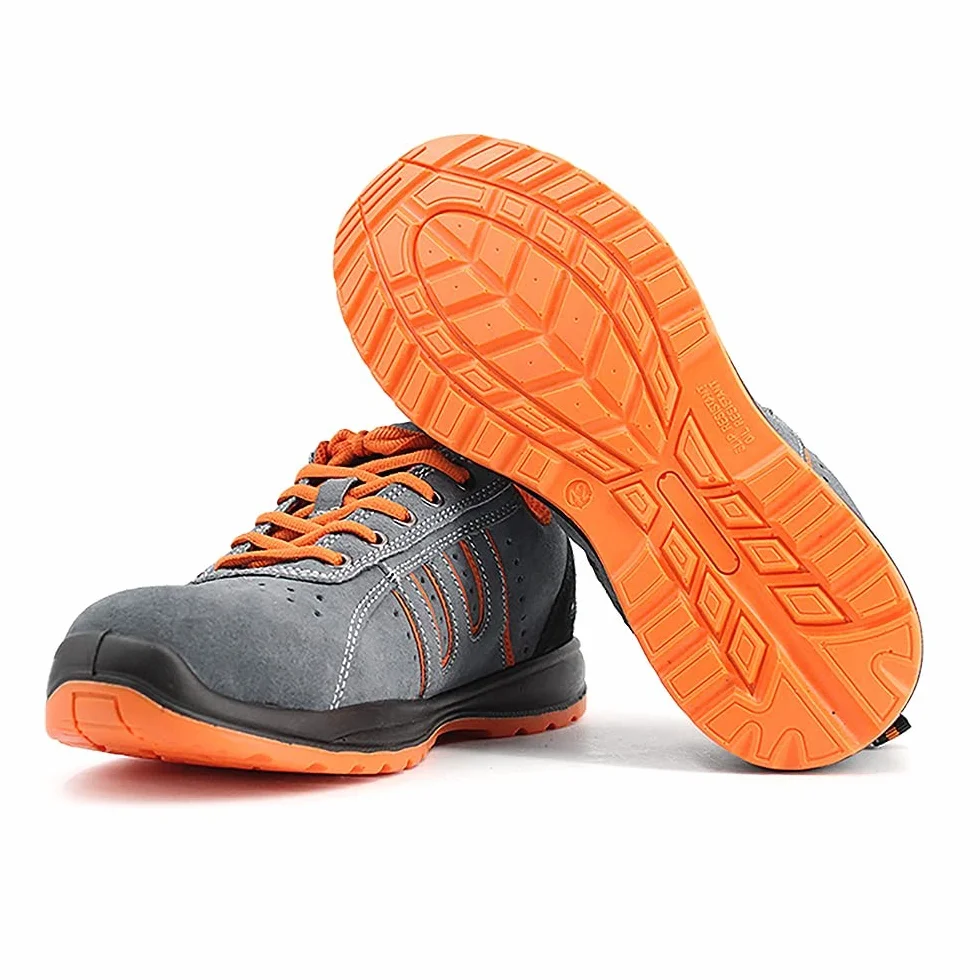 JOMIX Buty ochronne dla mężczyzn i kobiet, buty robocze dla chłopców, antypoślizgowe, wzmocniona końcówka, stal, 04 szary pomarańczowy, 47 EU
