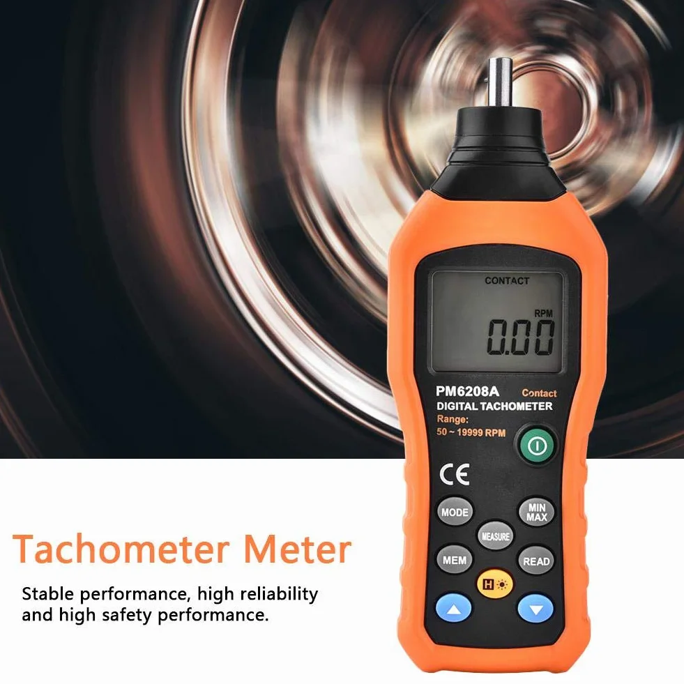 Obrotomierz cyfrowy, PEAKMETER PM6208A Typ styku Obrotomierz cyfrowy Silnik z podświetleniem LCD Dokładność Wskaźnik prędkości Tester ręczny