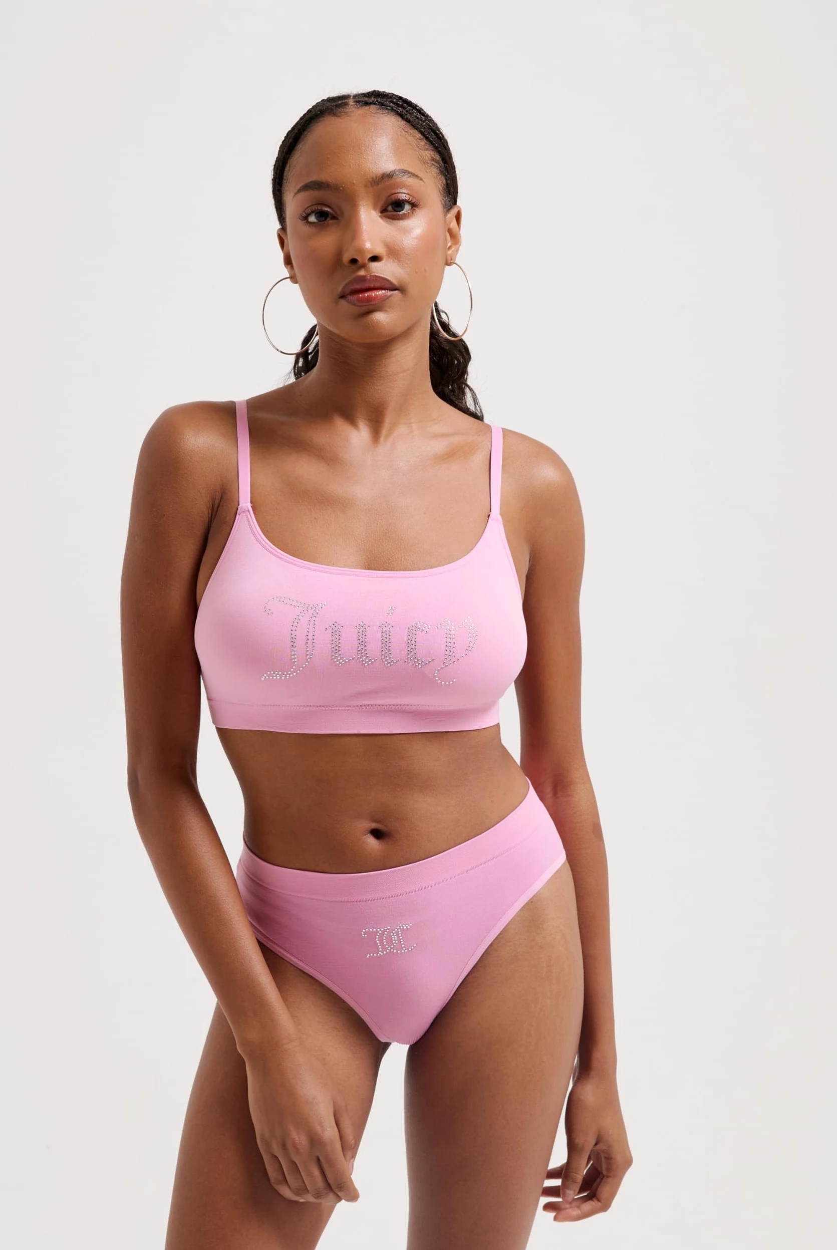Juicy Couture Damski biustonosz z diamentami i majtki bez fiszbin do uprawiania sportu na czas wolny i fitness zestaw bielizny w różnych kolorach, Begonia PINK, standard, Begonia Pink, Rozmiar
