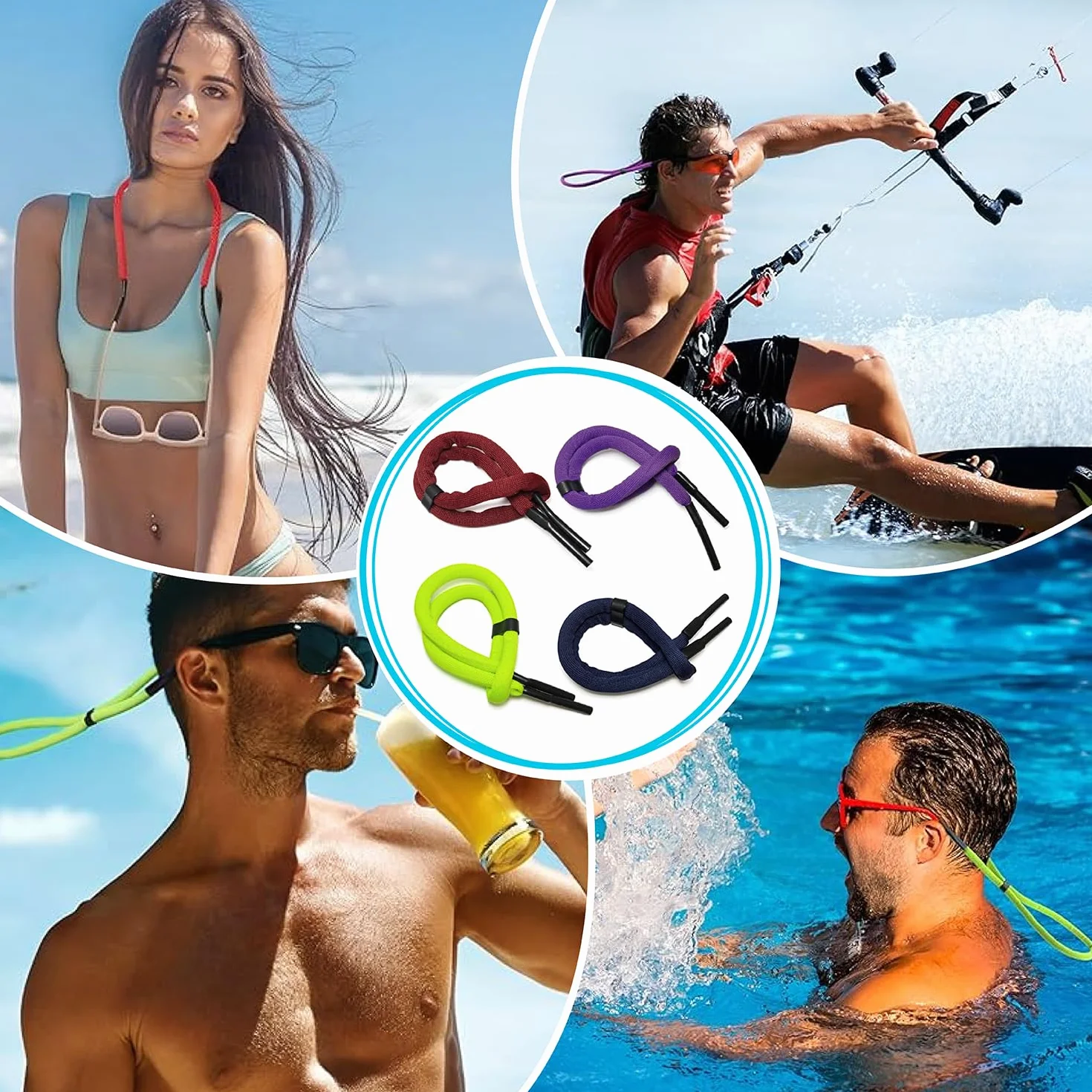 4 sztuki premium pasków do gogli sportowych – wysokiej jakości, regulowane, anty-utrata, wodoodporne na sporty wodne, surfing, żeglarstwo i kajakarstwo – bezpieczne trzymanie dla mężczyzn i kobiet w 4