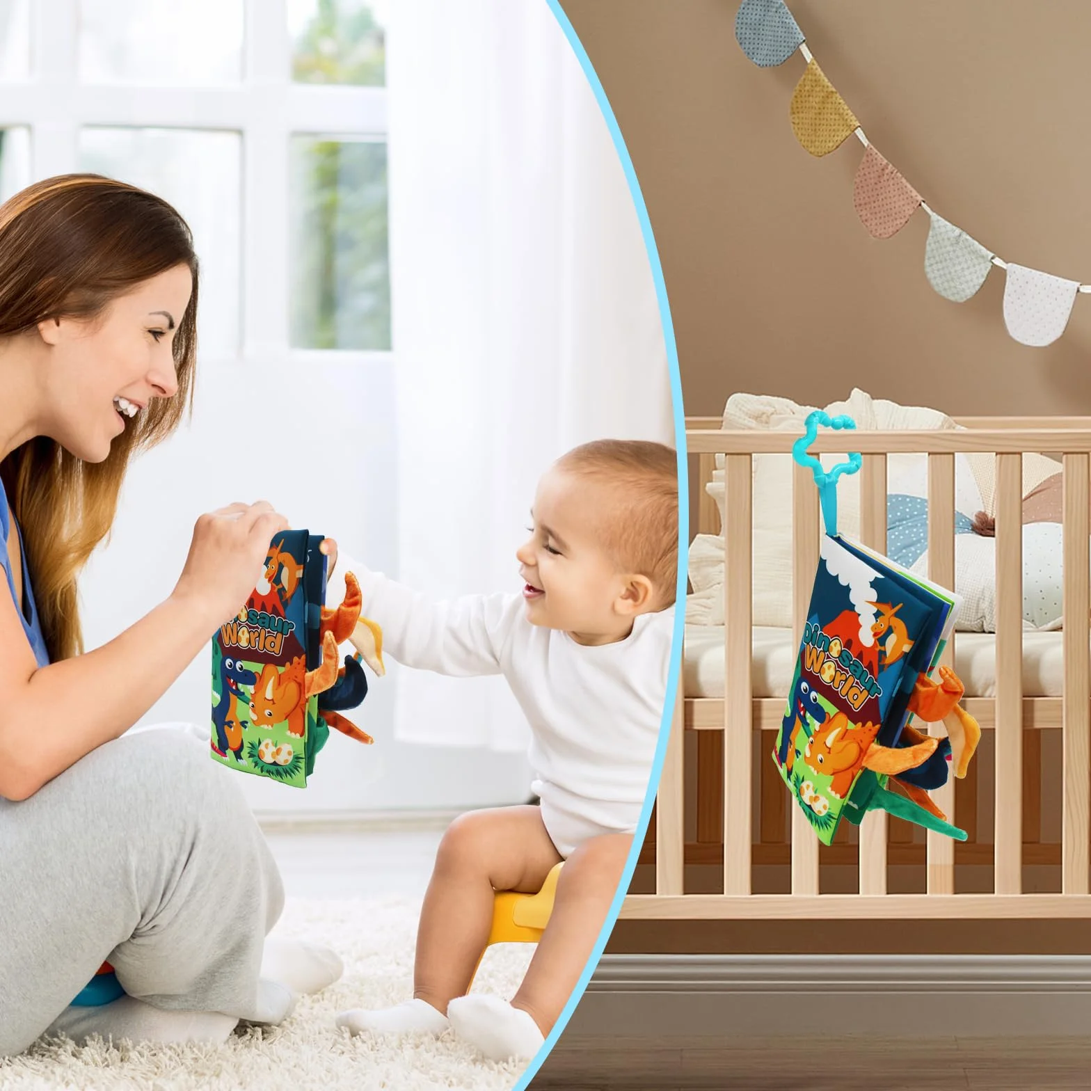 Książka materiałowa dla niemowląt, zabawka z materiału 3D, nadaje się do prania i miękka, na baby shower, urodziny i Boże Narodzenie (A)