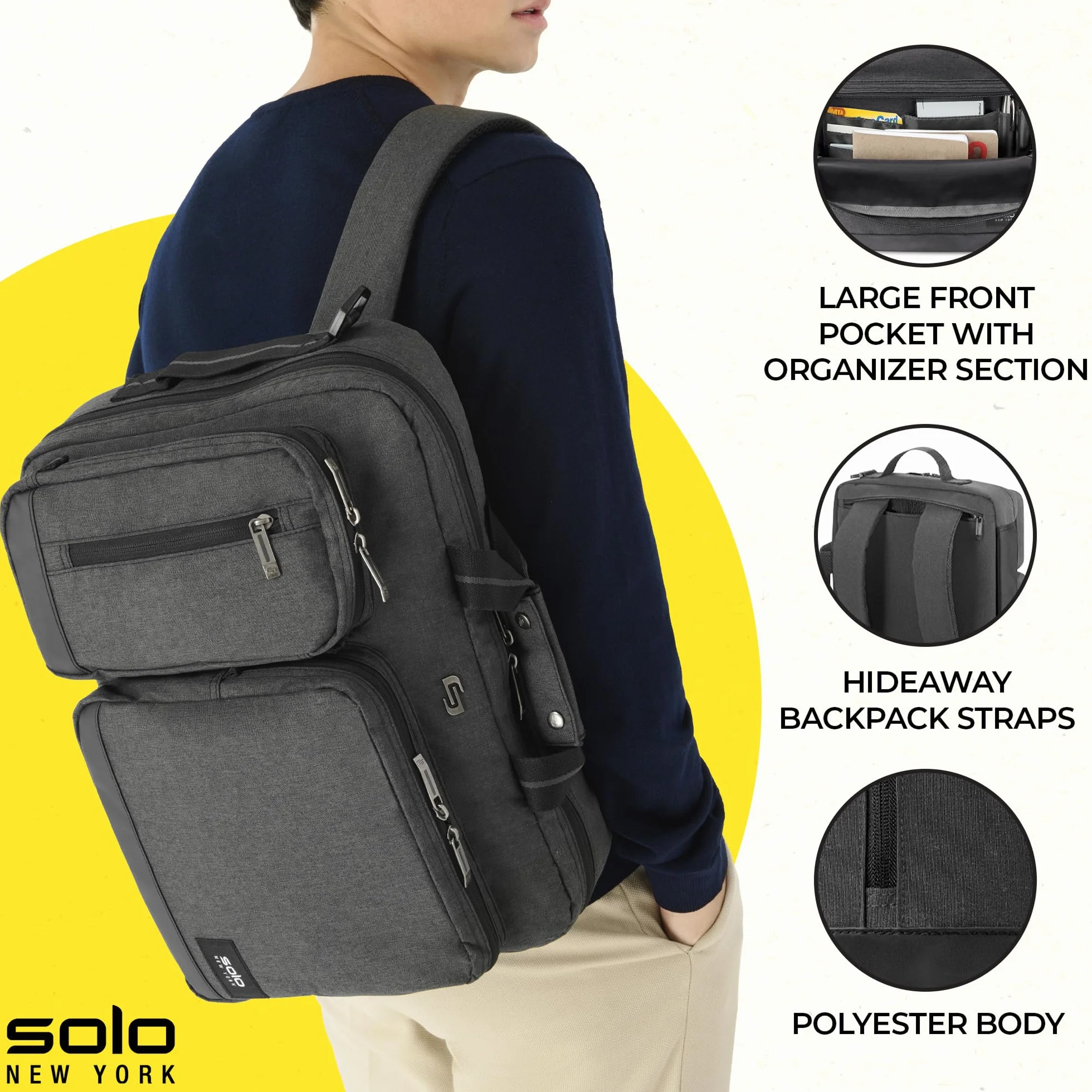 Solo New York Unisex wysokość, trwały plecak na laptopa, wysokość, trwały plecak na laptopa, szary, Rozmiar Uniwersalny