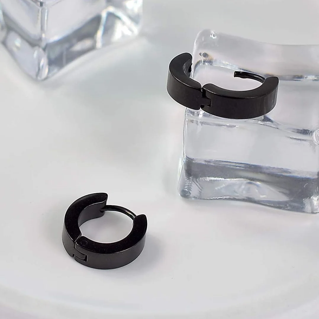 LEEQ Kolczyki męskie/damskie ze stali nierdzewnej matowe czarne srebrne 4 mm / 12 mm klasyczne kolczyki 2 szt., 4 sztuki (1 sztuka), drewno, metal, tytan, srebro, 4 sztuki (1), drewno, metal, tytan,