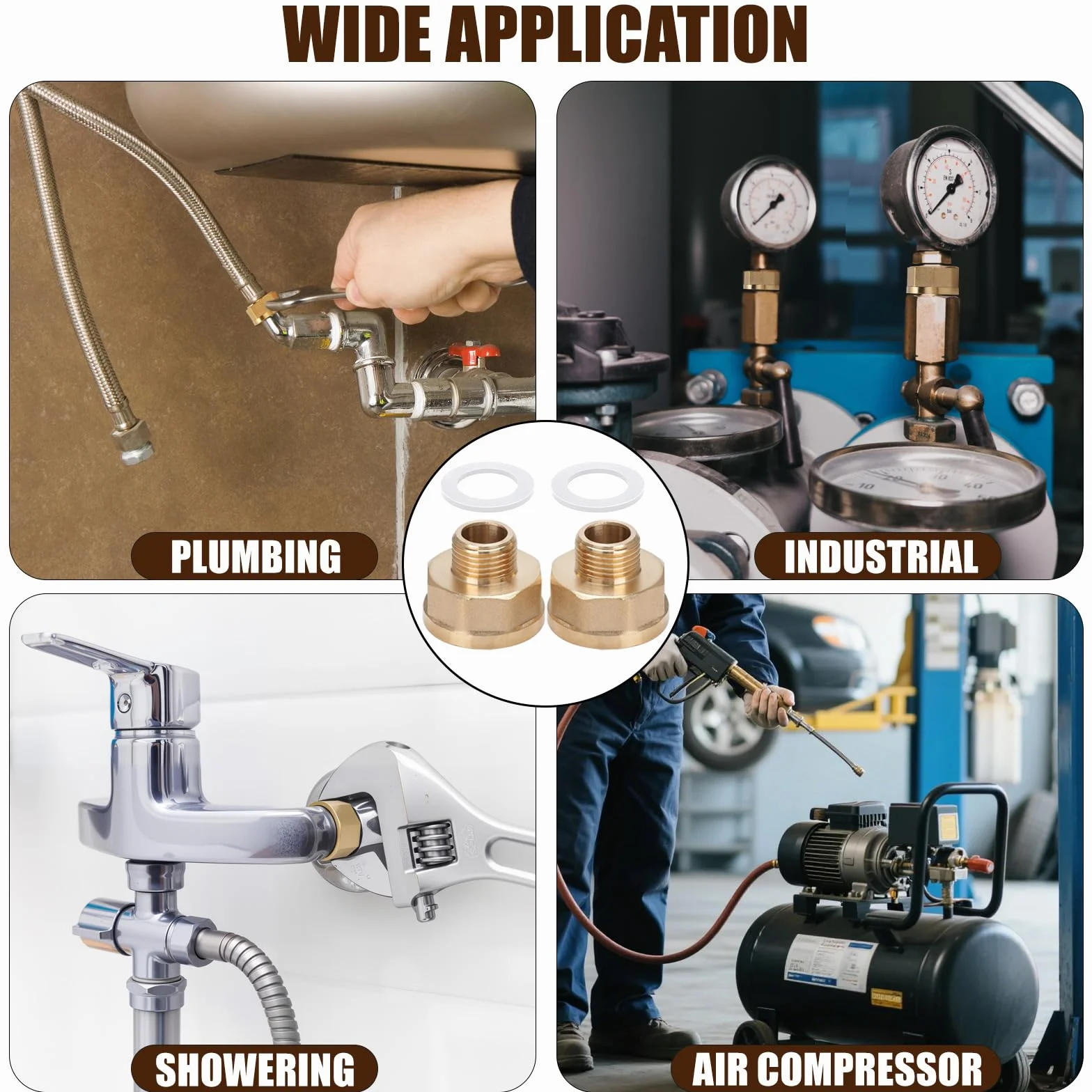 Adapter redukcyjny z mosiądzu AG/IG 1/2" męski do 1" gwint żeński | 1" FeMale to 1/2" męski gwint | Durable Pipe Connection Converter with Rubber Seal for Water/Gas/Liquid Systems