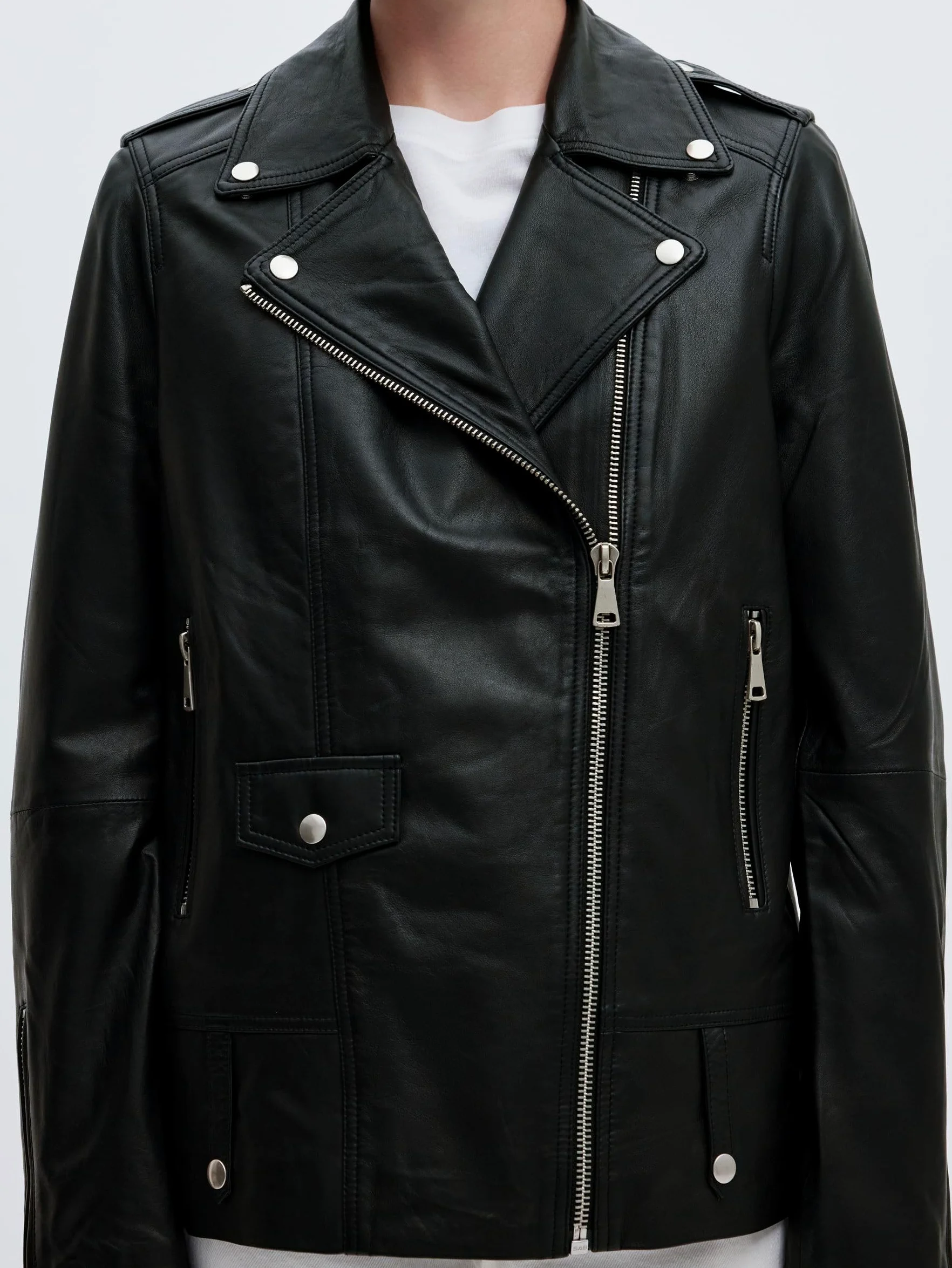 Selected damska kurtka skórzana Oversize, czarny, 40