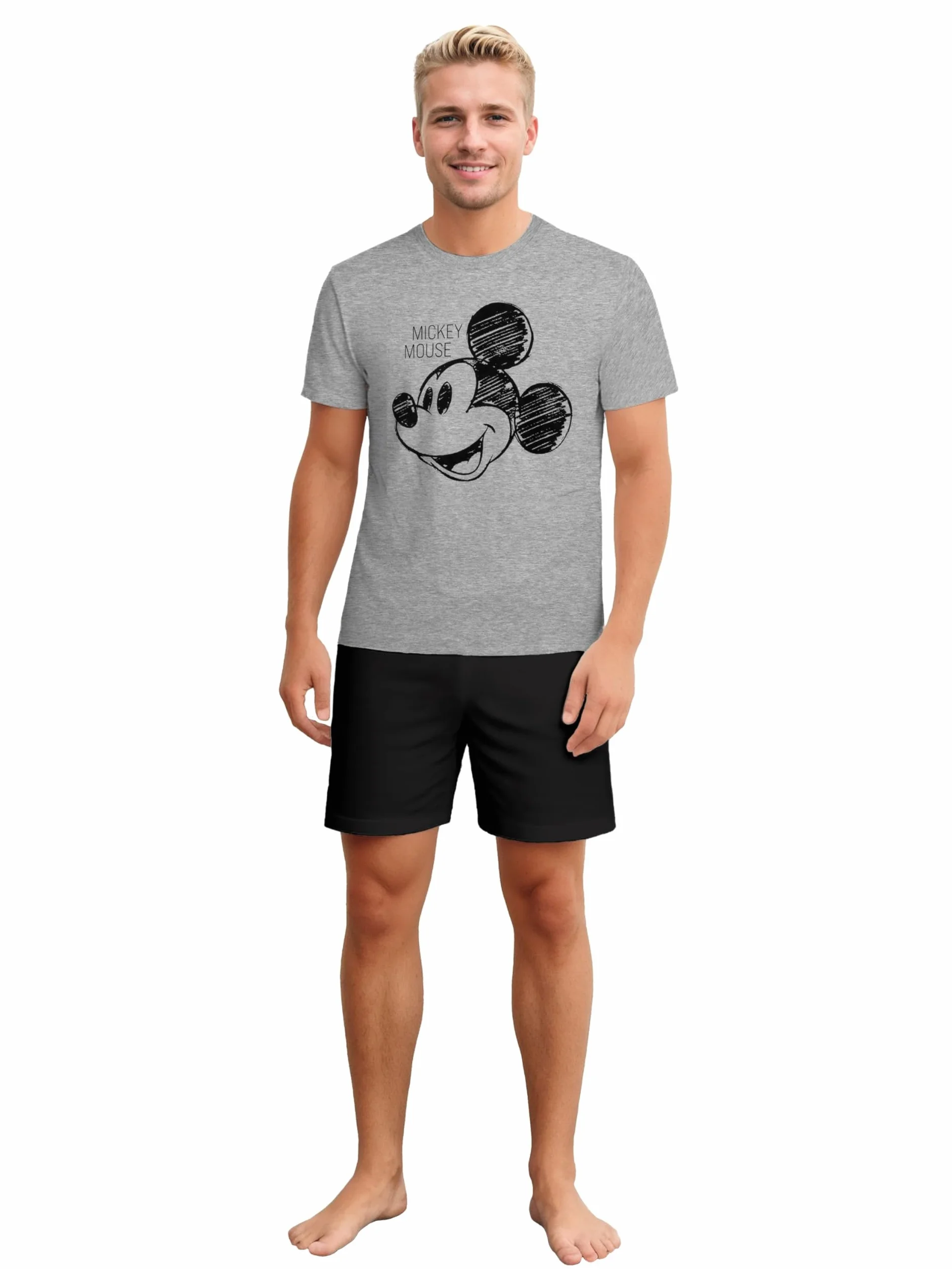 Piżama męska Disney Mickey Mouse zestaw z krótkim rękawem szaro-czarna
