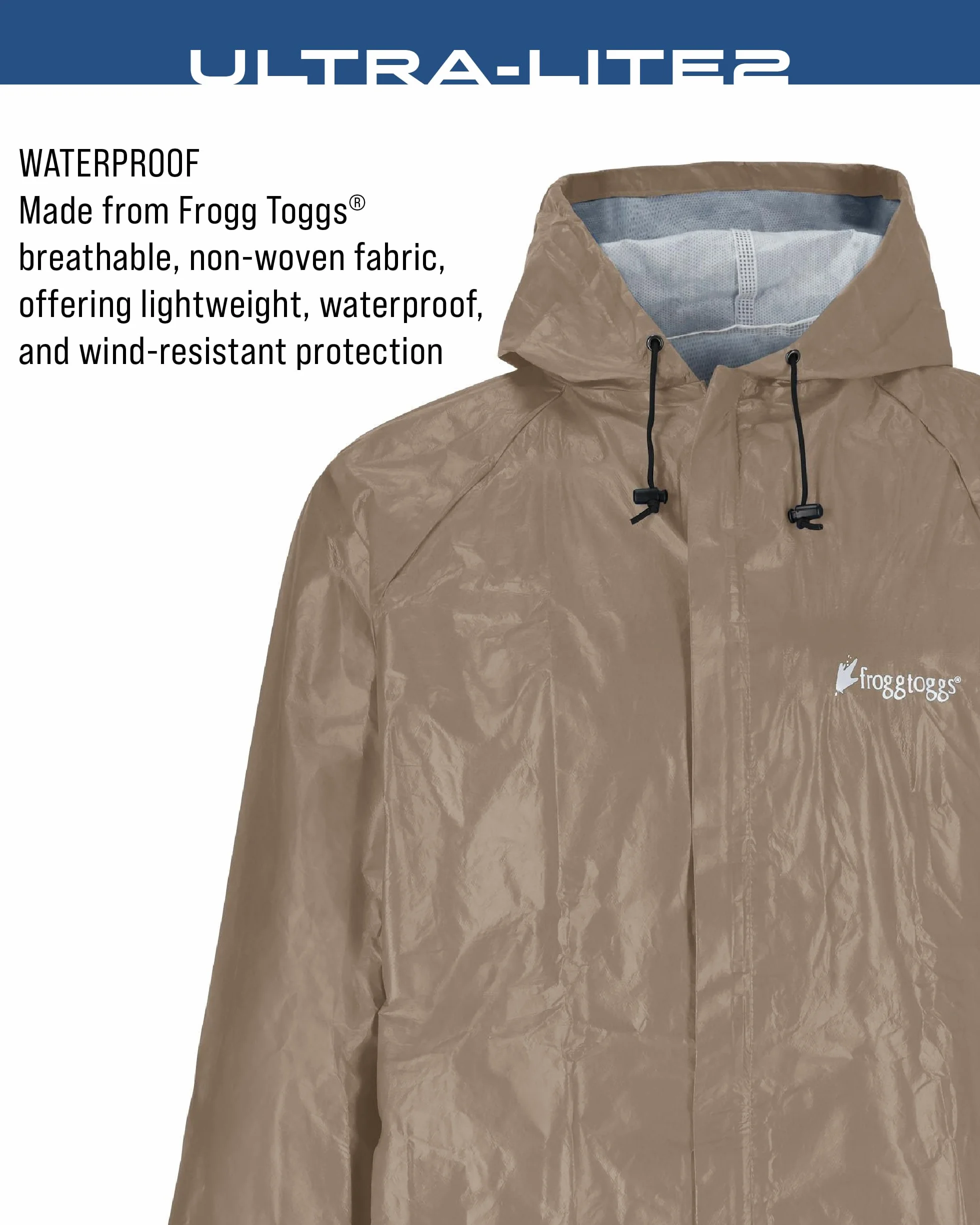 Frogg Toggs Ultra-lite2 Męska kurtka przeciwdeszczowa, wodoodporna, oddychająca, Khaki, M