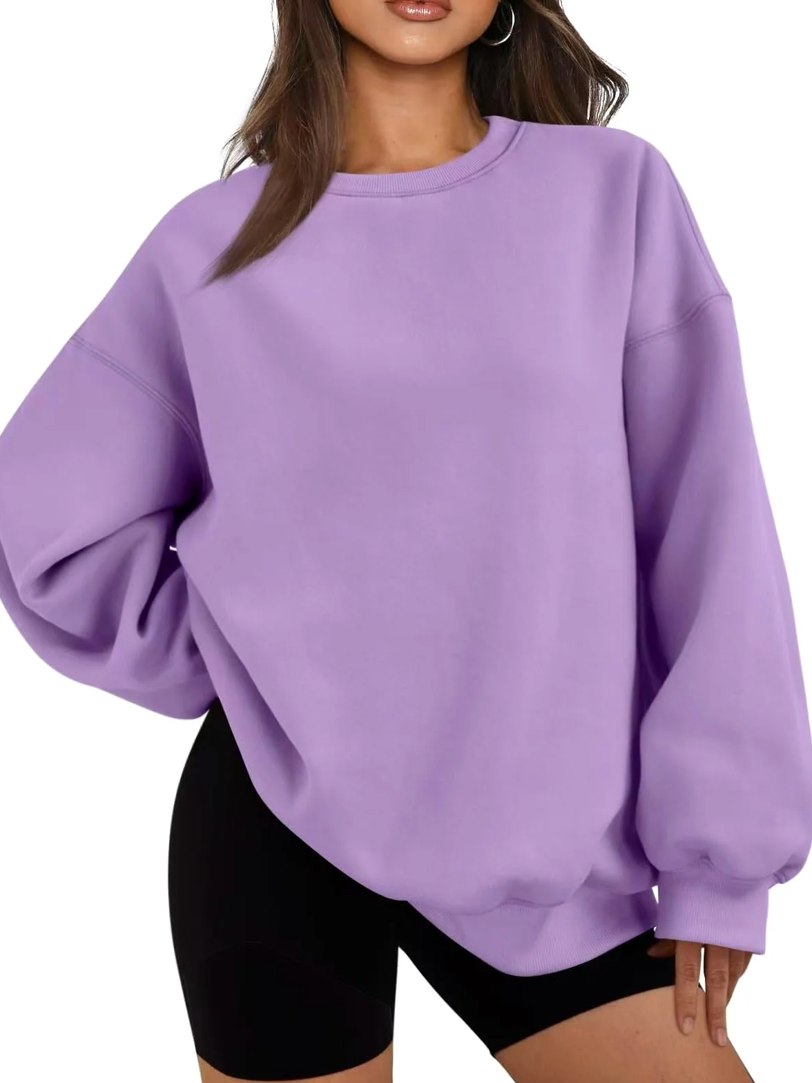 Damskie bluzy polarowe oversize okrągły dekolt bluzy z długim rękawem wygodne pulower topy jesienne zimowe ubrania