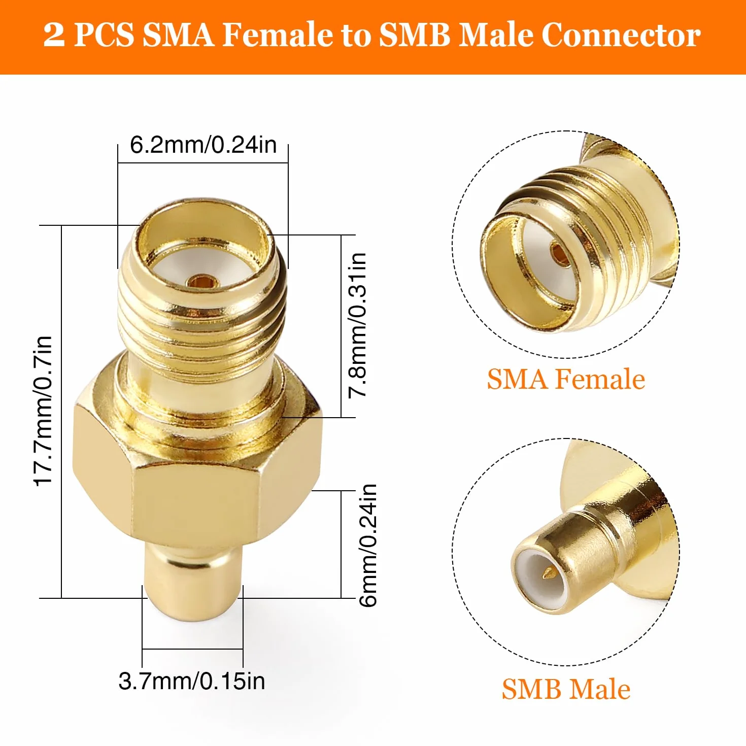 2 Sztuk Złącze Żeńskie SMA do Złącza Męskie SMB, Adapter SMA do SMB, Konwerter Złącza Anteny DAB RF do Anteny Radia Samochodowego DAB