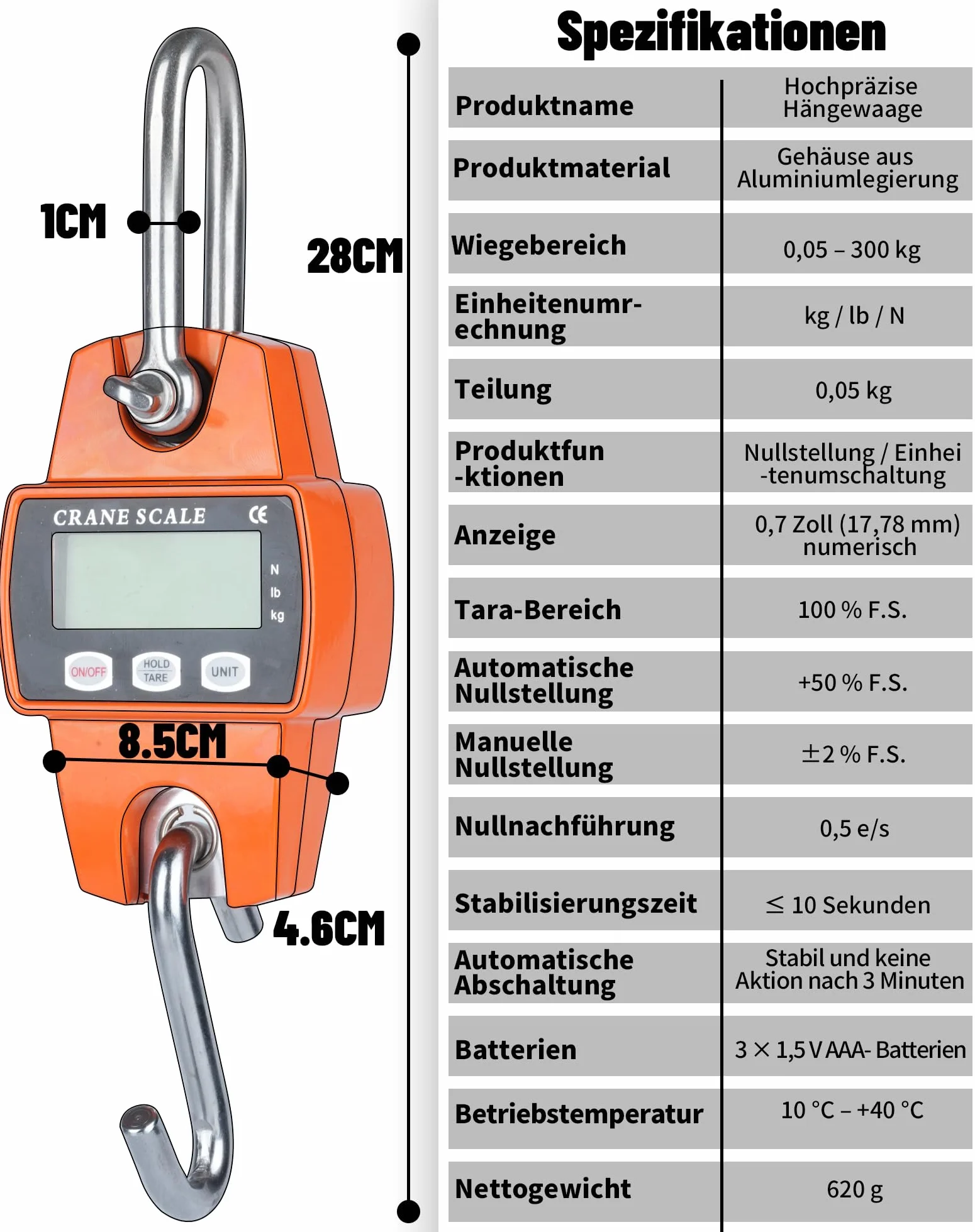 Cyfrowa waga wisząca 300 kg 50 g precyzyjna waga dźwigowa elektroniczna