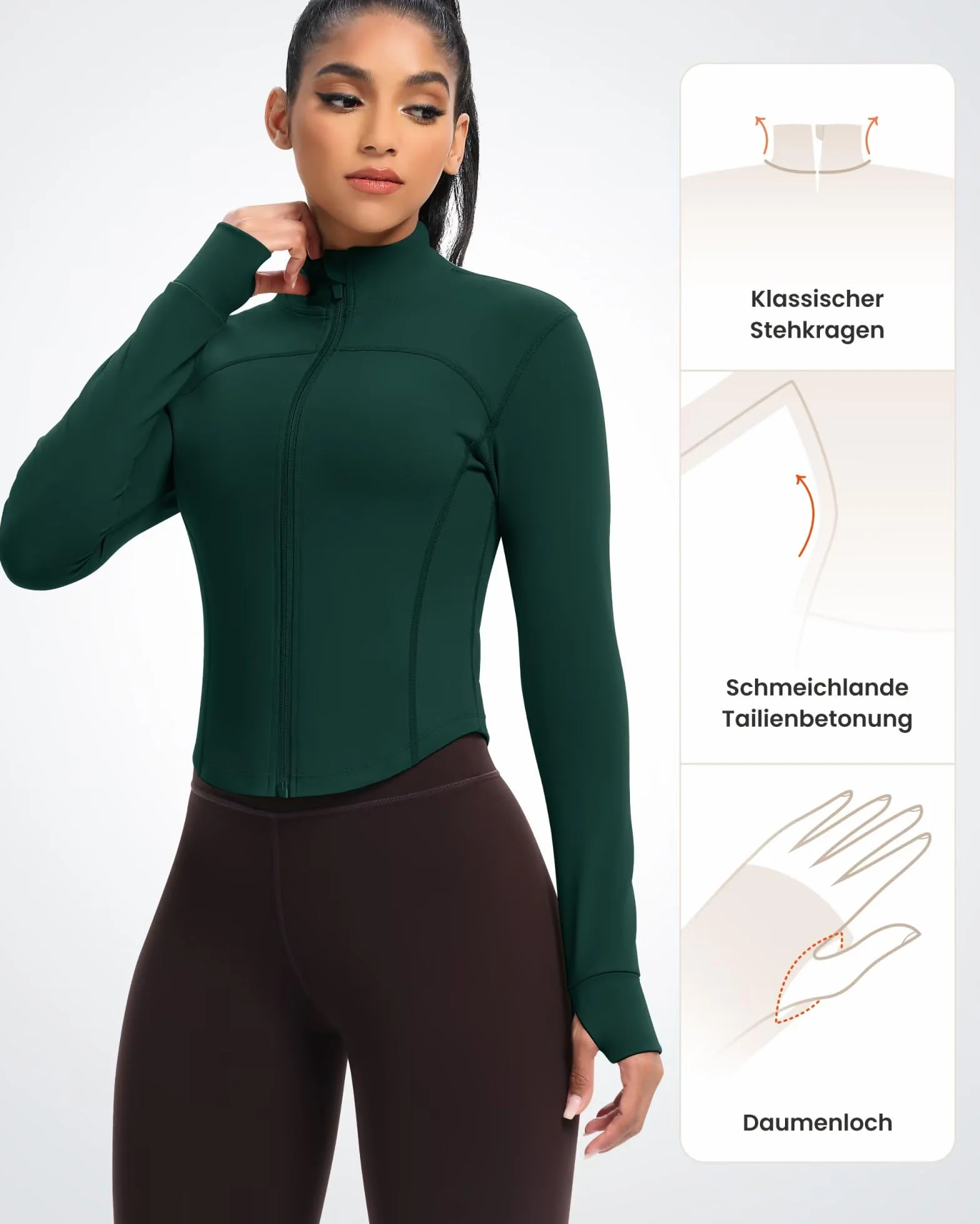 QUEENIEKE damska kurtka do biegania slim fit i miękka w dotyku bluza sportowa z pełną boczną kieszenią na zamek błyskawiczny