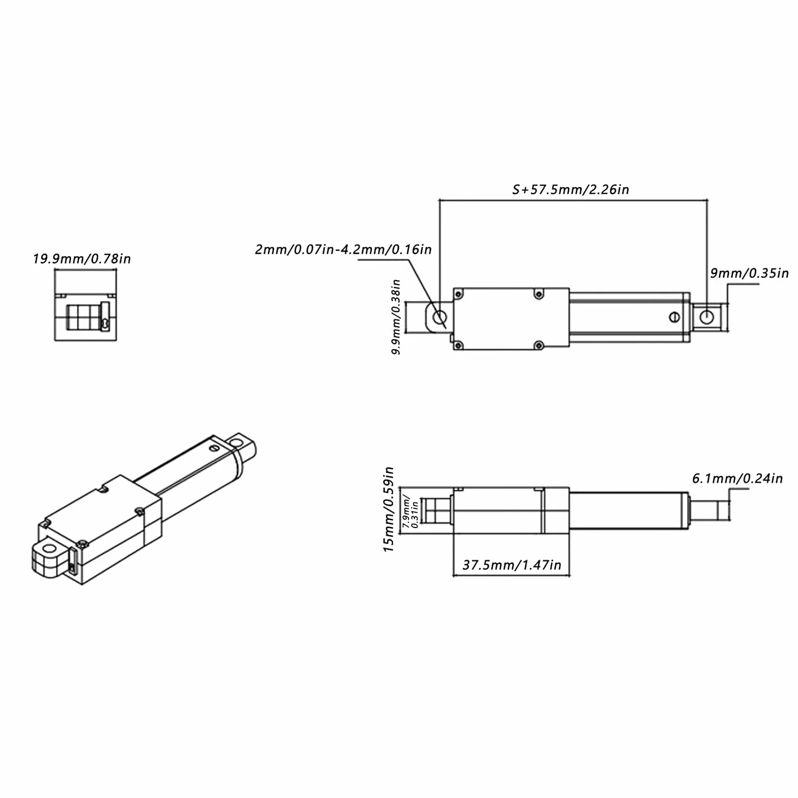 Elektryczny Siłownik Liniowy Mini Elektryczne Siłowniki Ruchu Liniowego 30mm Skok DC 12V Wodoodporny Szybki Siłownik Liniowy Zwarcie (Skok 30mm-4mm/s-150N)