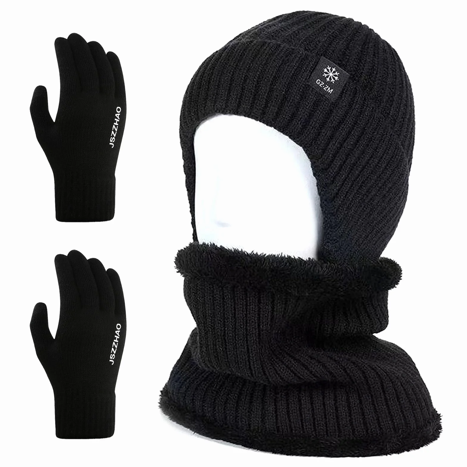 Zestaw rękawic z kapeluszem i szalikiem dla kobiet mężczyzn, unisex czapka ocieplacz na szyję zimowe rękawiczki do ekranu dotykowego Beanie ocieplacz na szyję rękawiczki termiczne czapka z