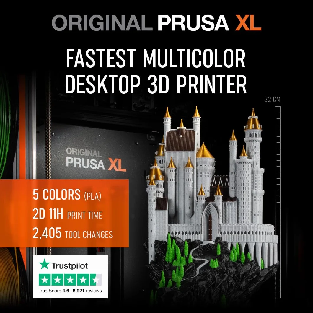 Original PRUSA Drukarka 3D XL zmontowana 5 głowic narzędziowych, drukarka 3D CoreXY na dużą skalę, zmontowana i przetestowana, pojemność konstrukcji 35 x 30 cm x 40 cm, 5 głowic