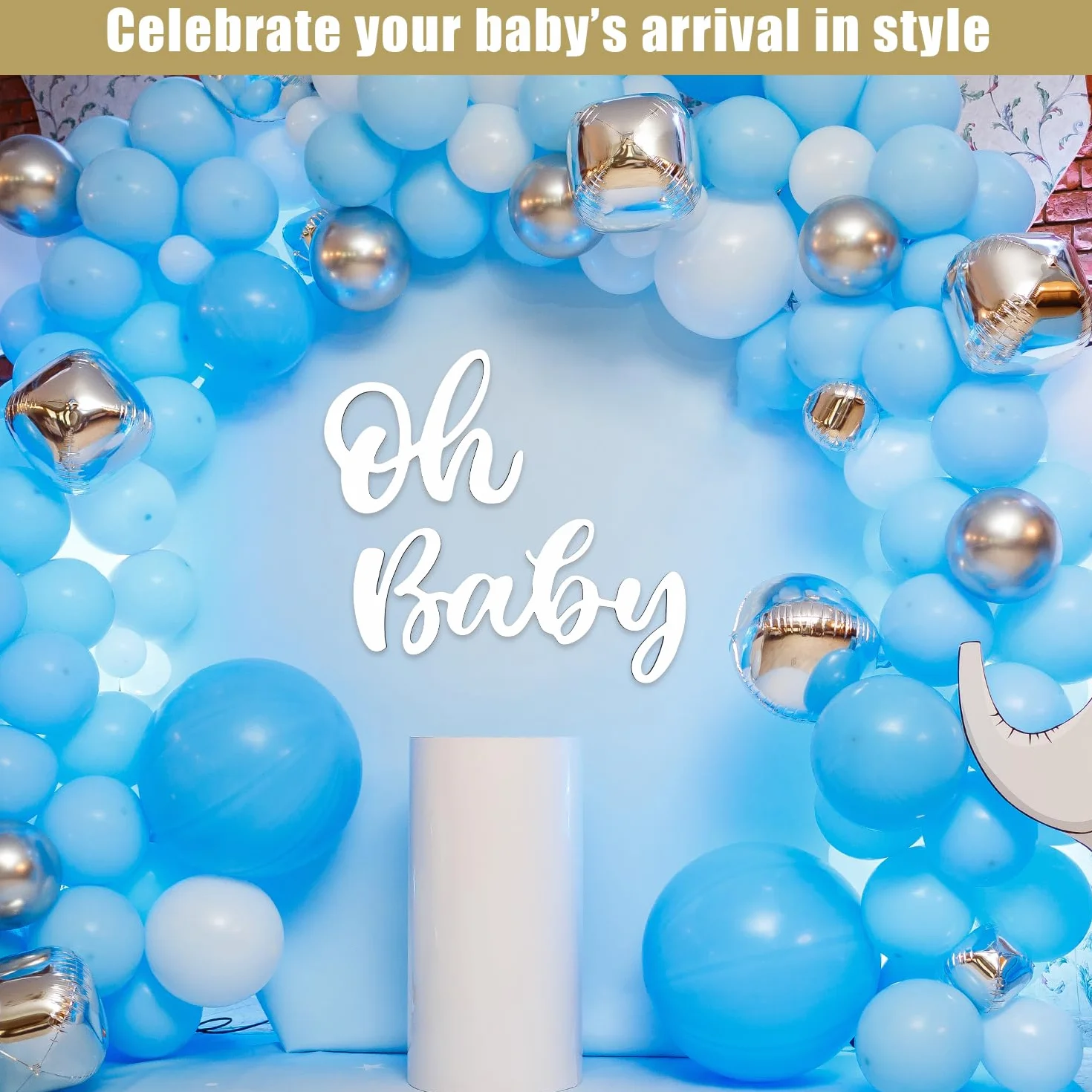 Znak Oh Baby na Tło, Drewno Znak Baby Shower Uroczy Naklejka na Baner Oh Baby Rekwizyty do Zdjęć na Imprezę Ujawniającą Płeć Dekoracje na Baby Shower Boy Girls (Biały)