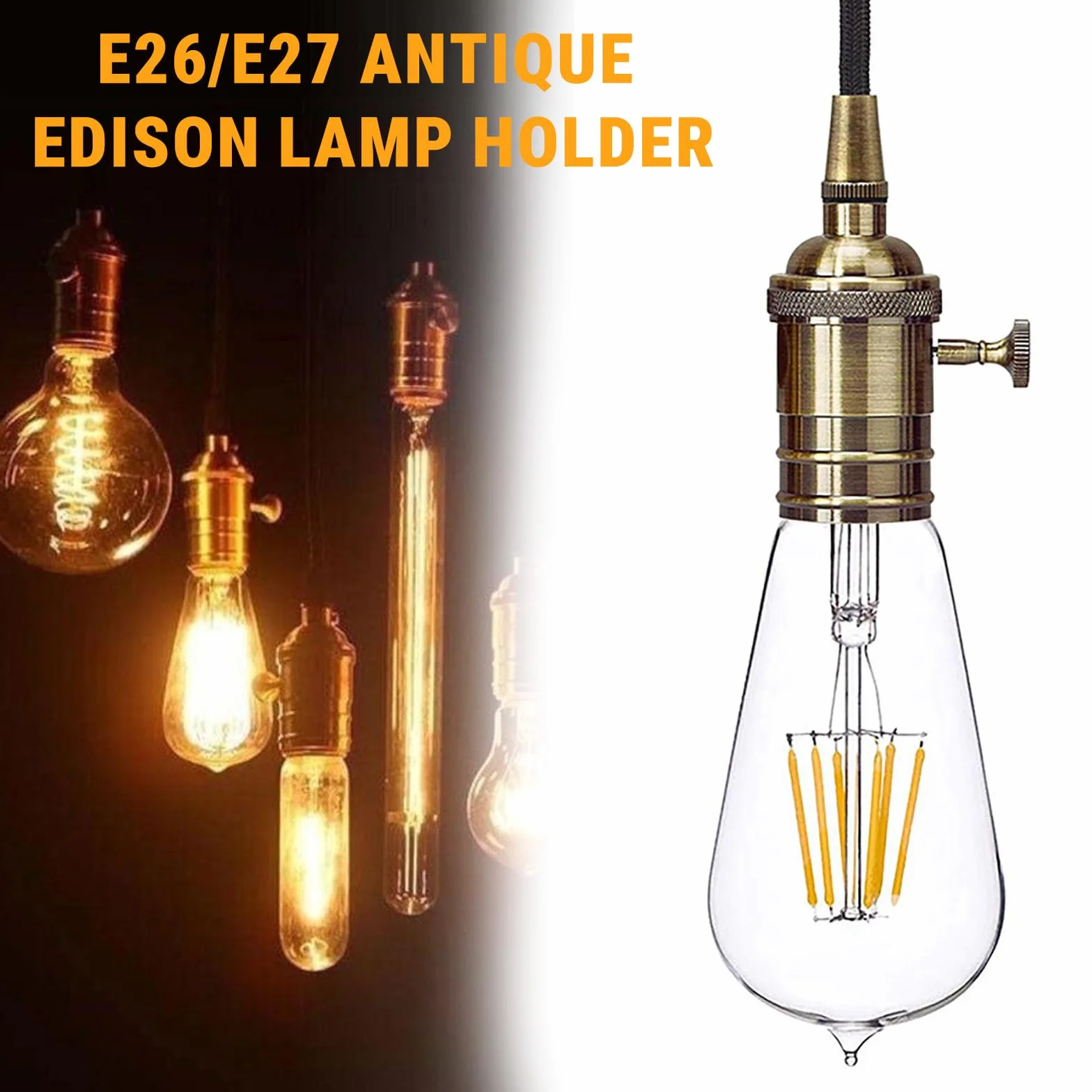 Vintage oprawa lampy retro E26/E27 antyczna lampa wisząca oprawa mosiężna przełącznik