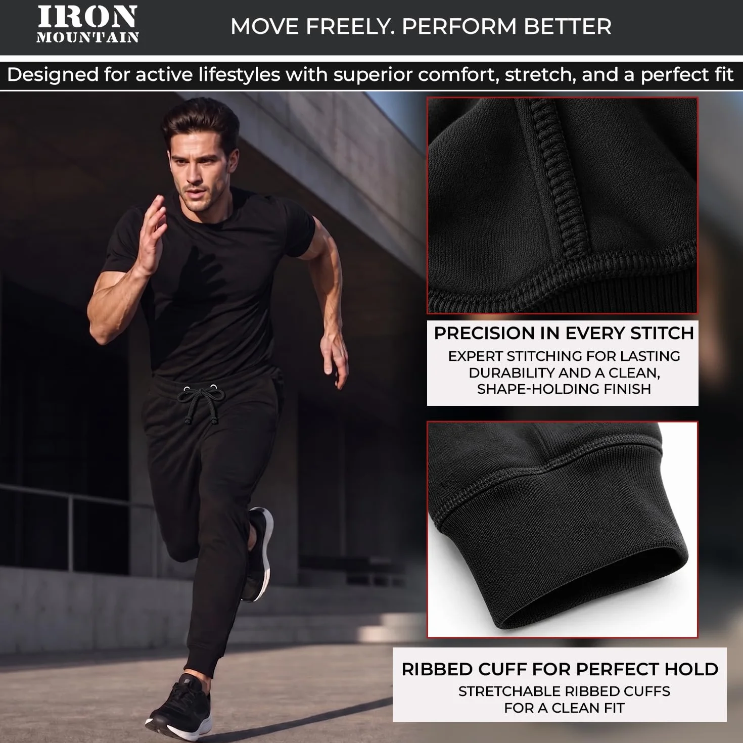 Iron Mountain Joggery Męskie Spodnie Dresowe z Przędzy z Odzysku Elastyczne