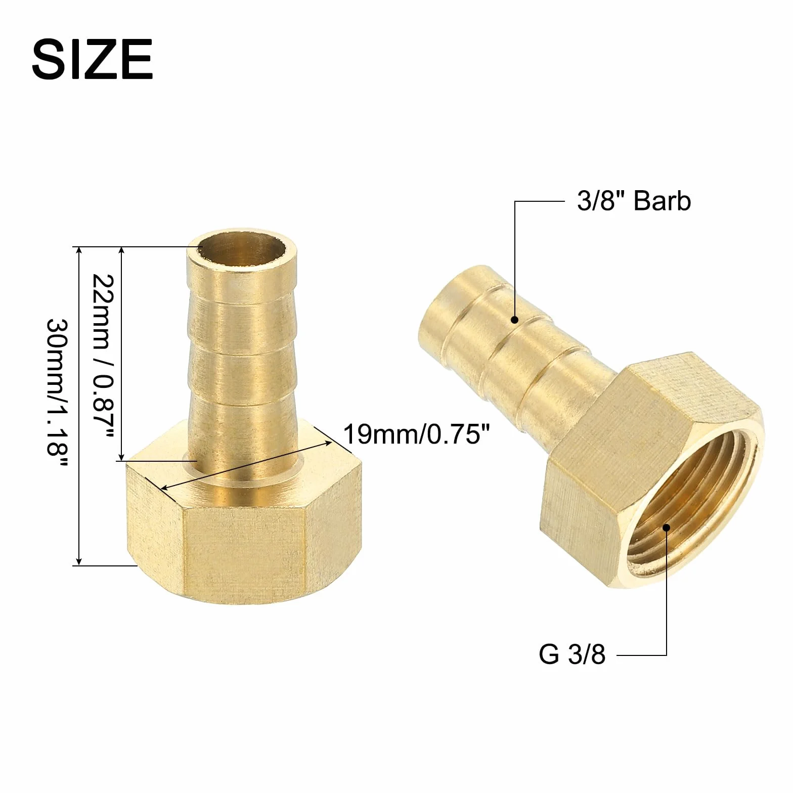 QUARKZMAN 2 sztuki mosiężnych króćców do węża, 3/8" x G 3/8 żeńskie mosiężne króćce do węża, adapter z taśmą do łączenia rur, urządzeń mechanicznych, urządzeń sanitarnych
