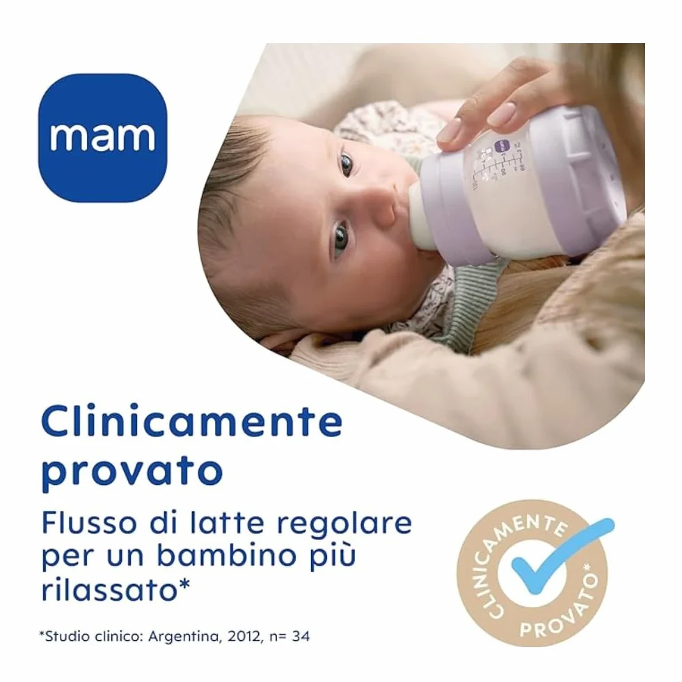 MAM Butelka dla niemowląt Easy Start, 2 butelki dla niemowląt, 2-4 miesiące, 260 ml ze strumieniem smoczka 2 na 2 miesiące, silikonowe SkinSoft, Bio-okrągłe, jasnoniebieskie