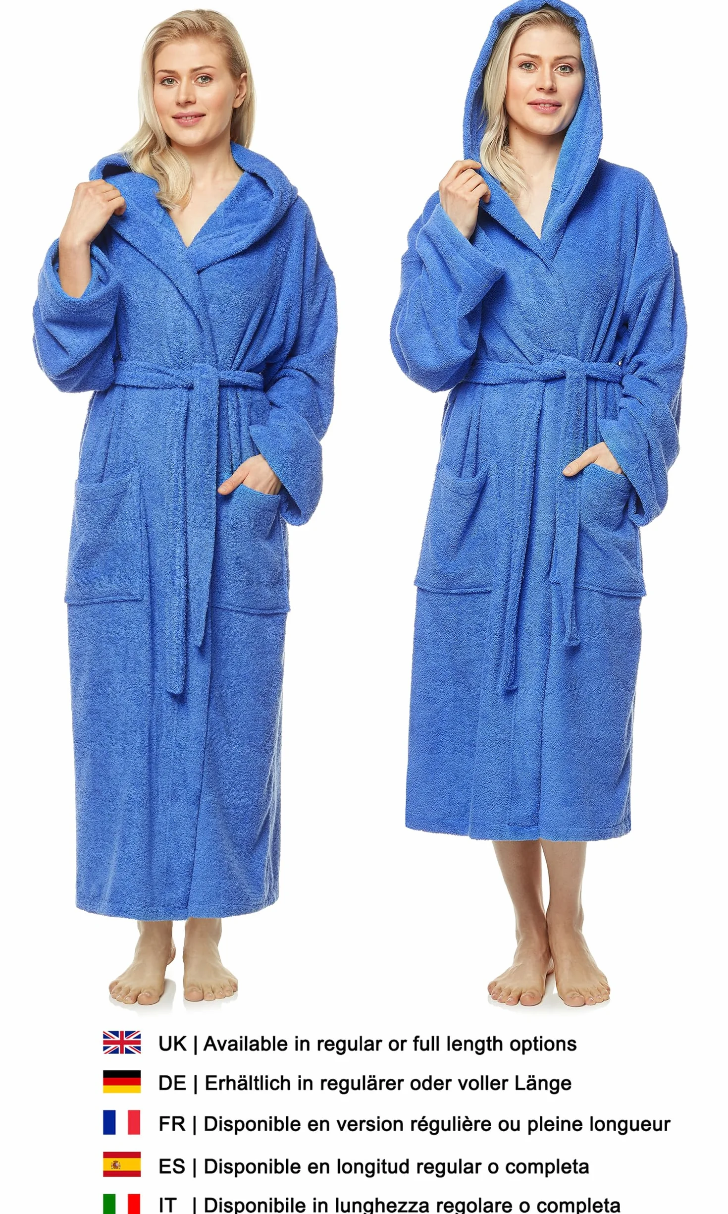 Damski szlafrok z Kapturem | długość do łydek albo kostek | frotte z 100% bawełny | Z certyfikatem OEKO-TEX®