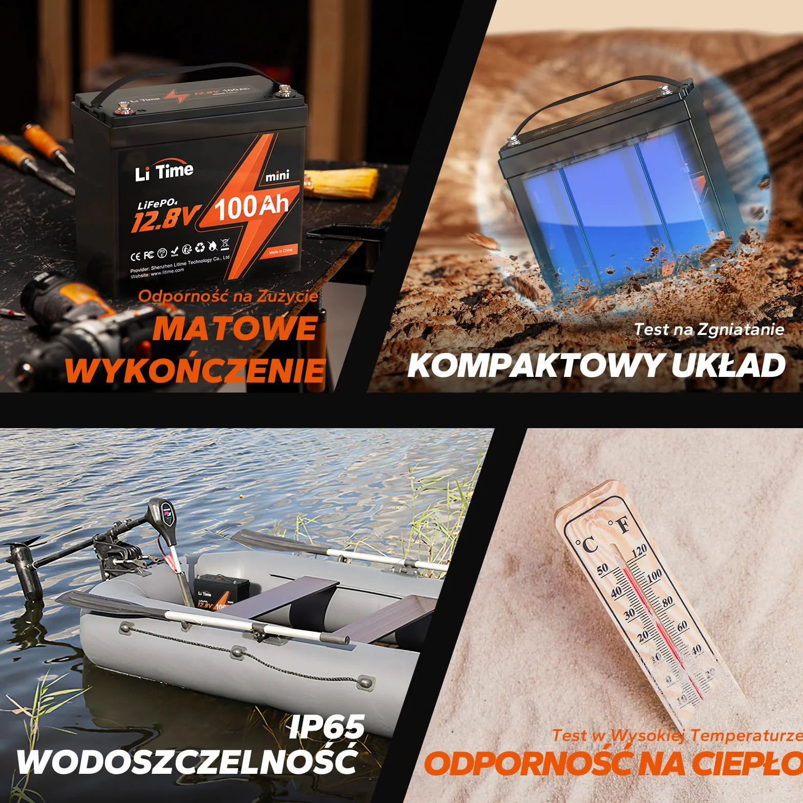 LiTime LiFePO4 Bateria 12V 100Ah MINI, Akumulator Litowy LiFePO4 Z BMS 100A i 4,000-15,000 Cykli, Mały Rozmiar i Bezobsługowość, Bateria Litowa 12V Nadaje Się Do RV Systemów Energii Słonecznej Łodzi