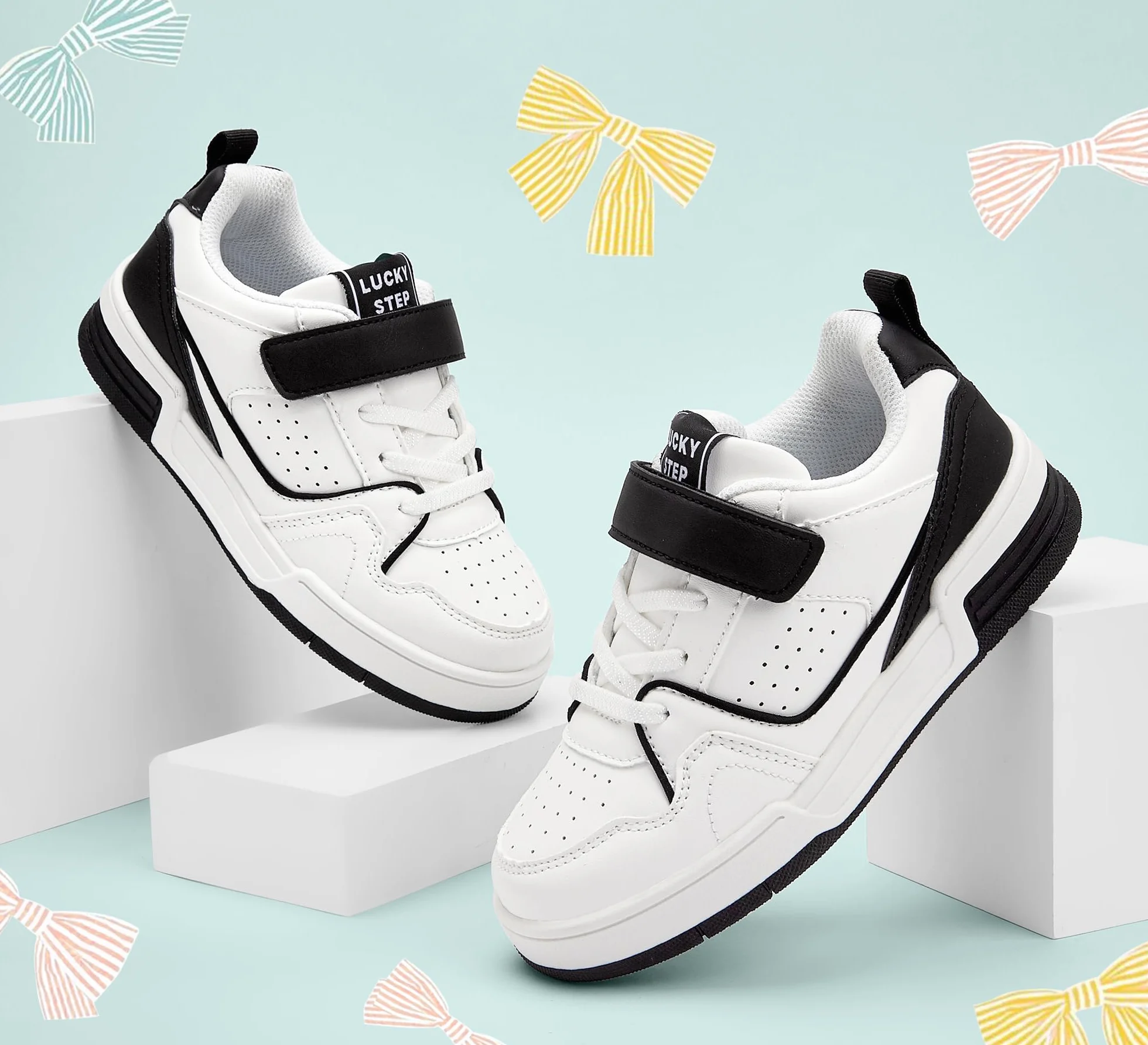 LUCKY STEP Dziecięce buty typu sneakers – wygodne buty rekreacyjne do szkoły, uprawiania sportu i na co dzień, niskie trampki z zapięciem na rzepy, dla chłopców/dziewczynek