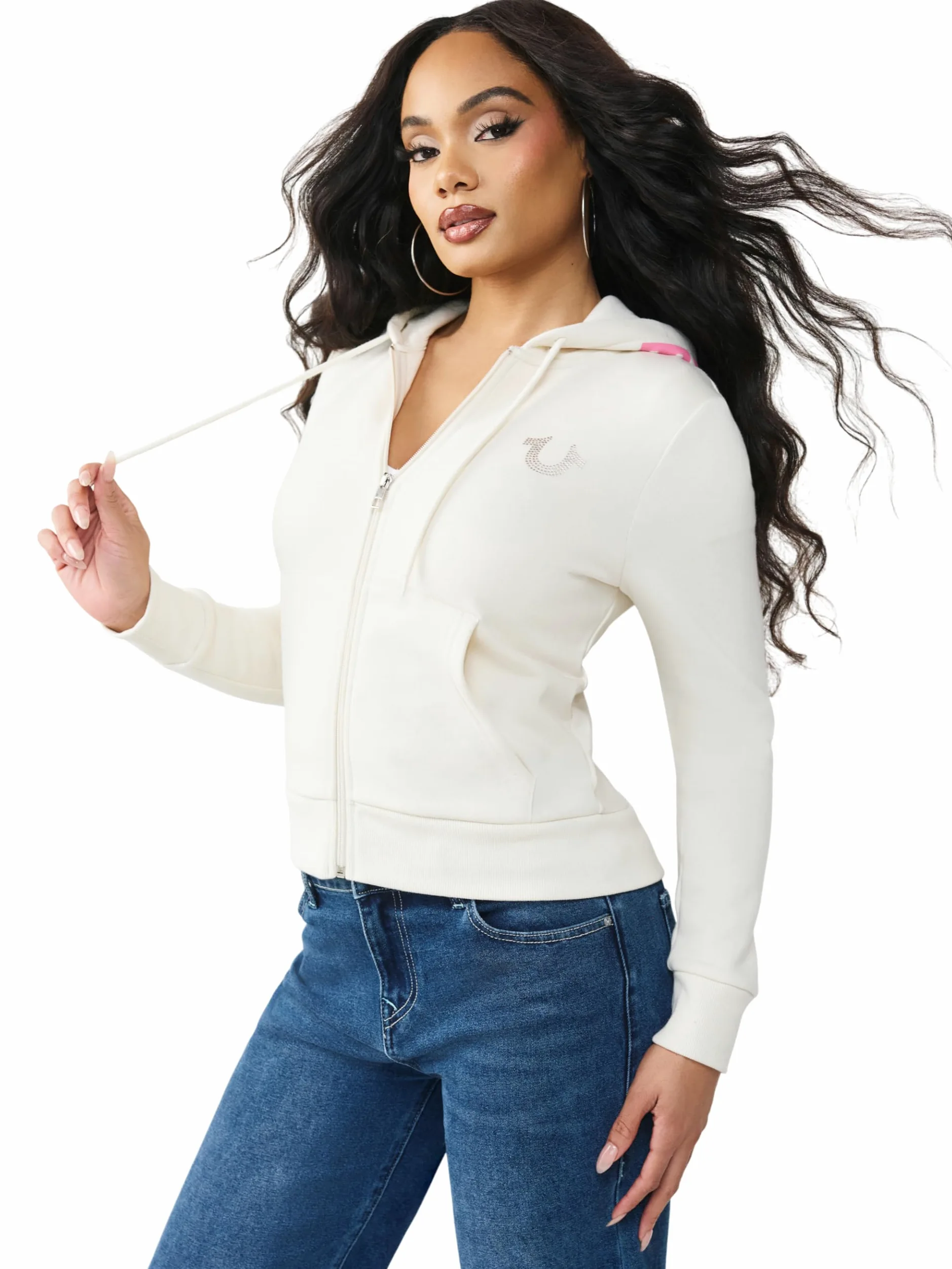 True Religion Damska bluza z kapturem Buddha z kapturem, złamana biel, XL