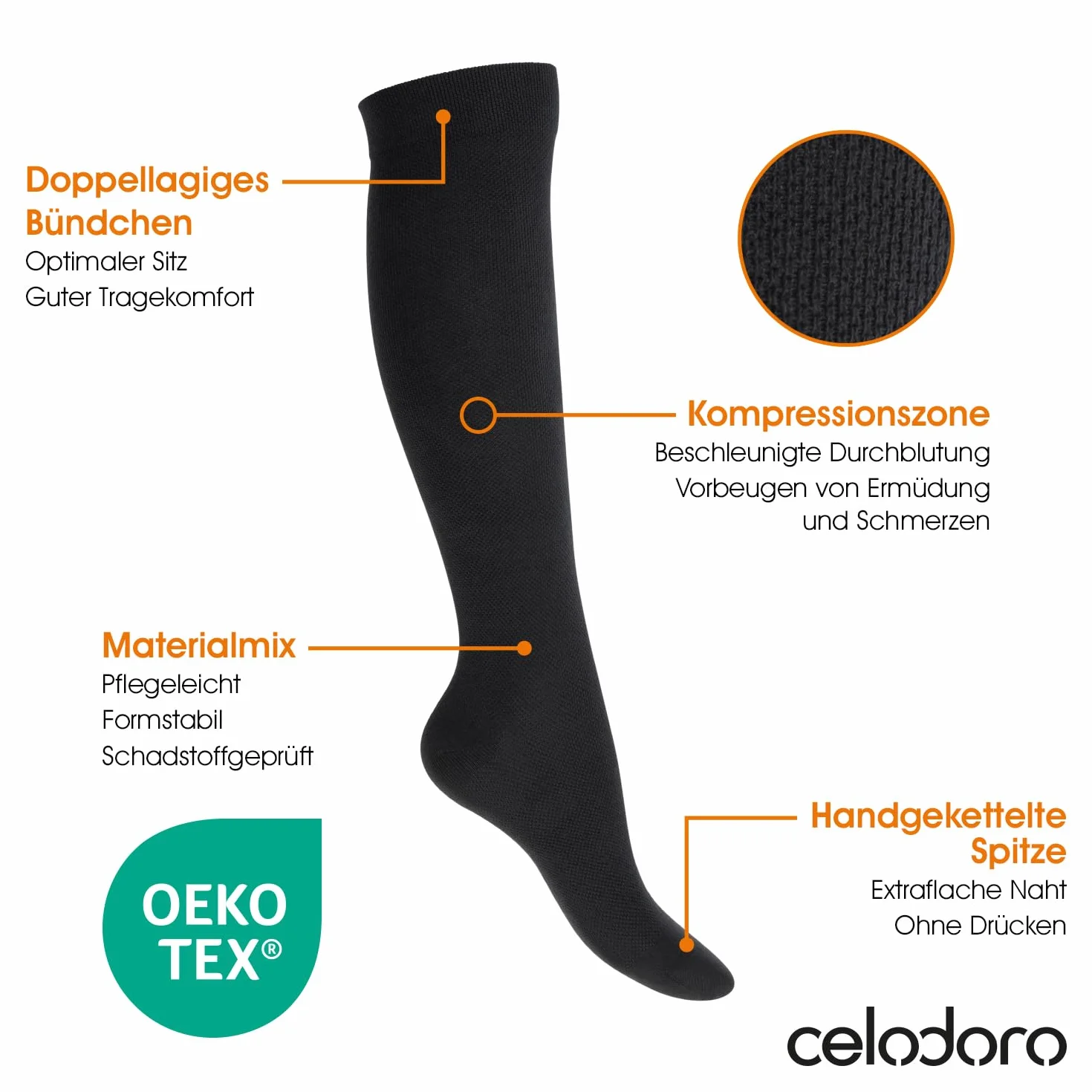 Celodoro Podróżne podkolanówki damskie męskie z efektem kompresyjnym