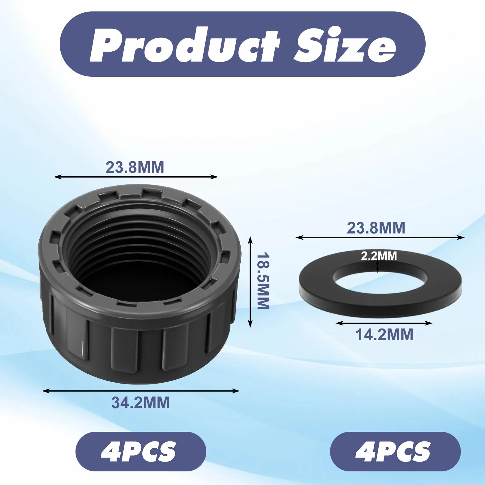 TIESOME 4 sztuki zaślepek gwintowanych PCW 3/4", gwint wewnętrzny 25 mm, nasadka rurowa z 4 sztukami uszczelek gumowych, okrągłe zaślepki, łączniki węża do uszczelniania połączeń i końcówek rur