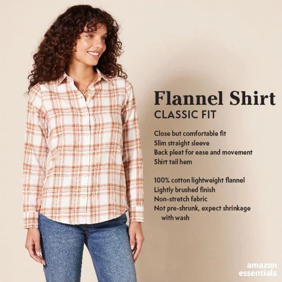 Amazon Essentials Kobiety Lekka flanelowa koszula z długim rękawem w kratę classic fit