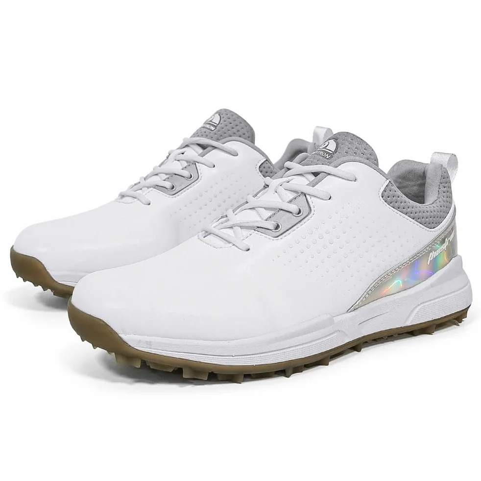 Męskie buty do golfa Spikless Leather Wide Fitting Golf Sneakers Outdoor Large Size Wodoodporne obuwie do chodzenia,White,41 EU