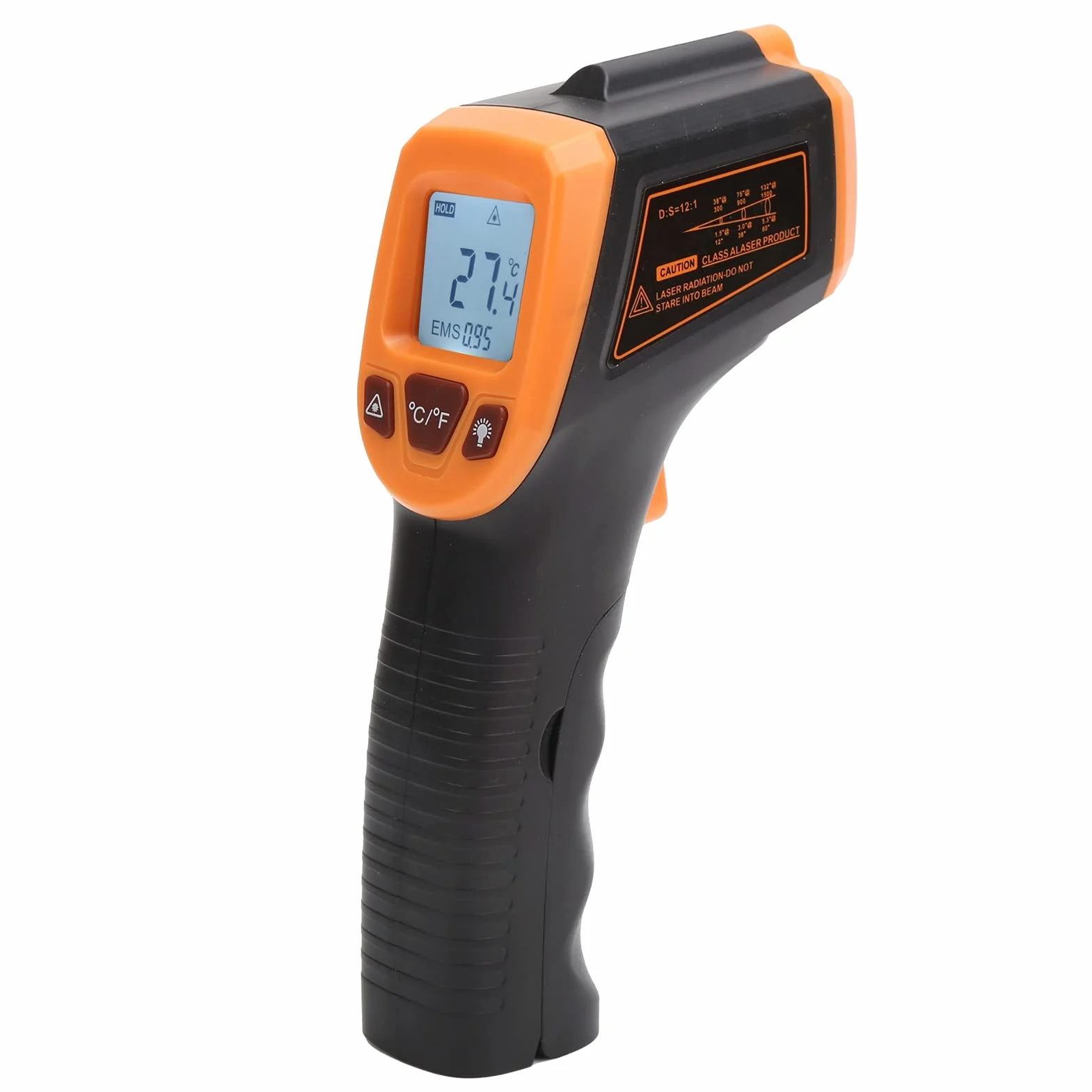 GM320S Termometr Bесконтактowy na Podczerwień, Pistolet do Pomiaru Temperatury z Wyświetlaczem LCD, Zakres -50°C do 600°C, Pomarańczowy, Przemysłowy