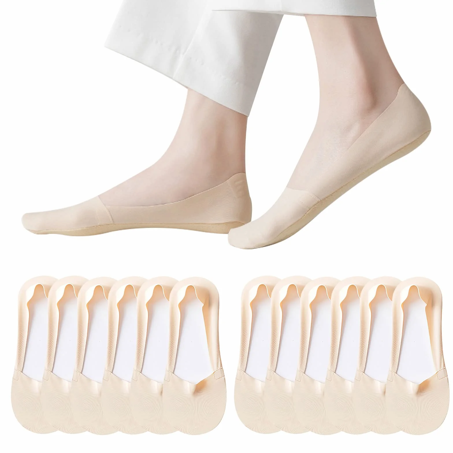 Caudblor 6 par niewidocznych antypoślizgowych damskich krótkich skarpet Low Cut Liners & Ankle Socks Black Gray Nude 4-6 6-8, BEŻOWY, 36.5-38.5 EU