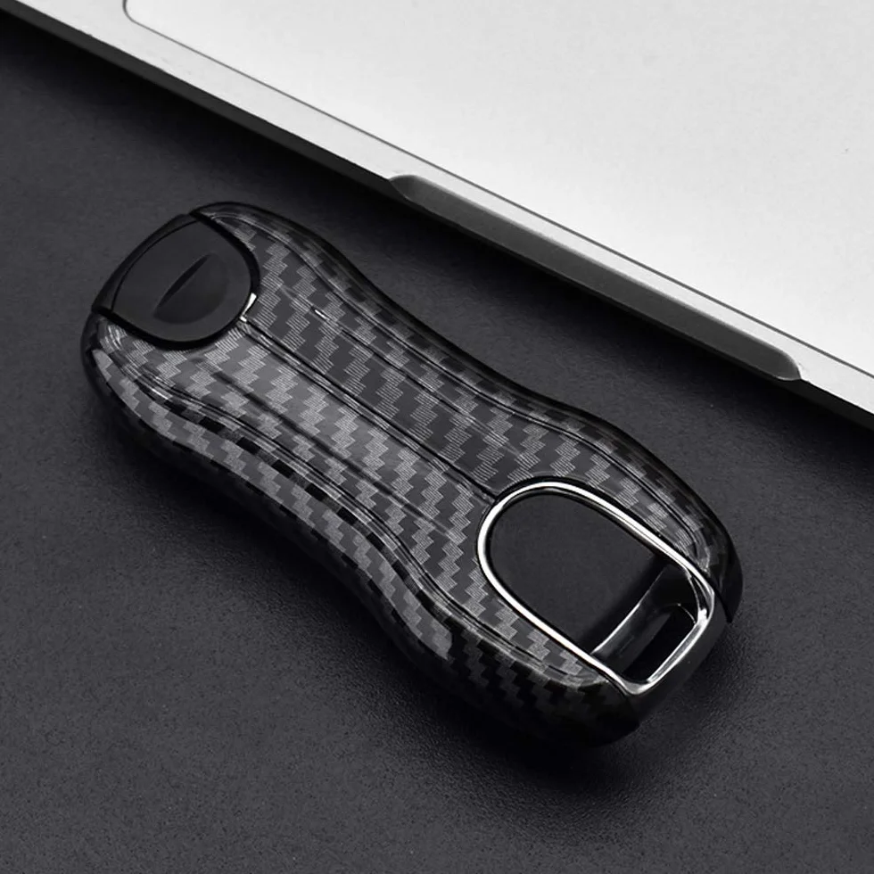 ontto Etui na kluczyki samochodowe pasuje do Porsche Cayenne Panamera Macan 911 Carrera Taycan 2019-2020 plastikowa skrzynka na klucze etui na klucze etui -włókno węglowe czarne