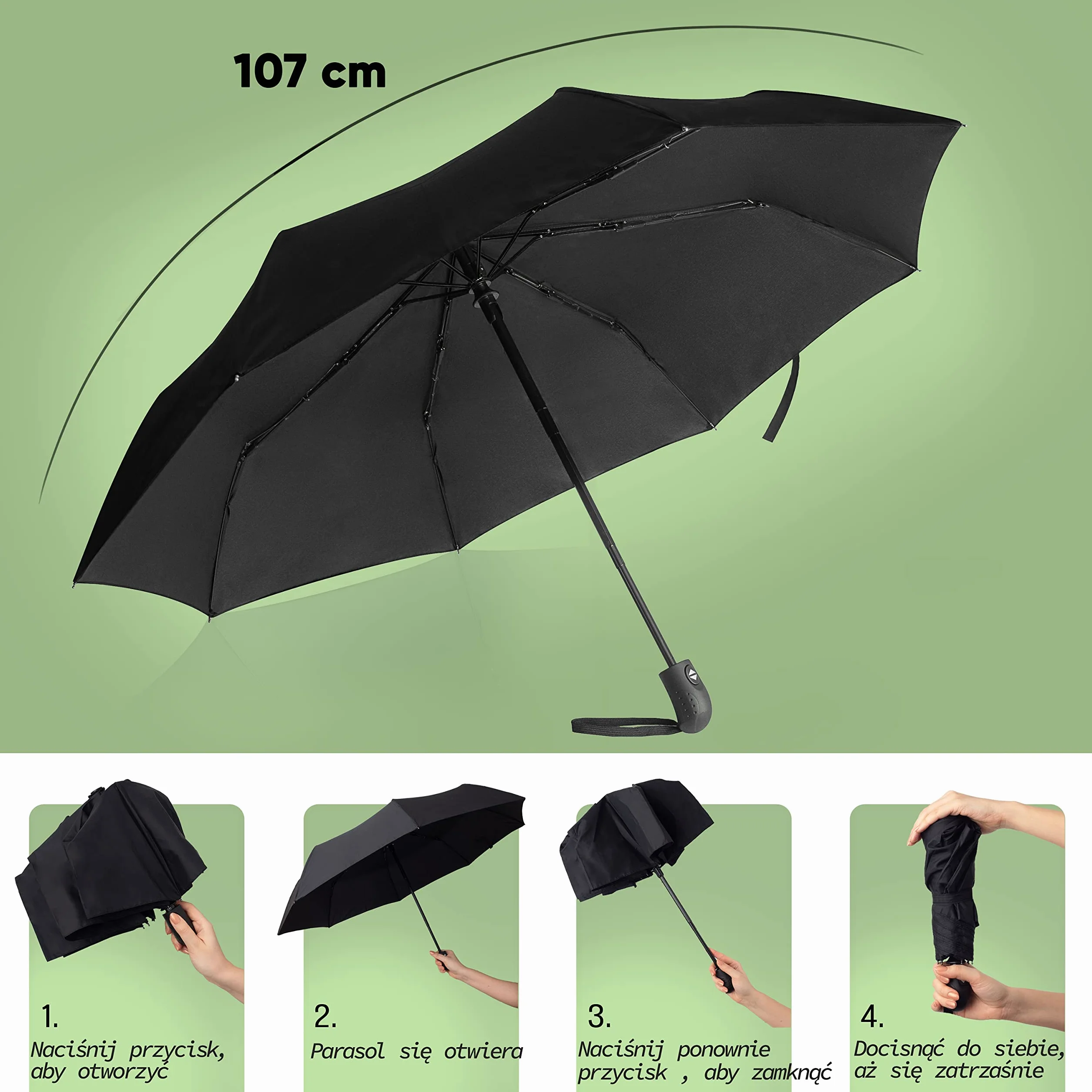 Parasol odporny na burze automatyczny czarny 107 cm Villkin