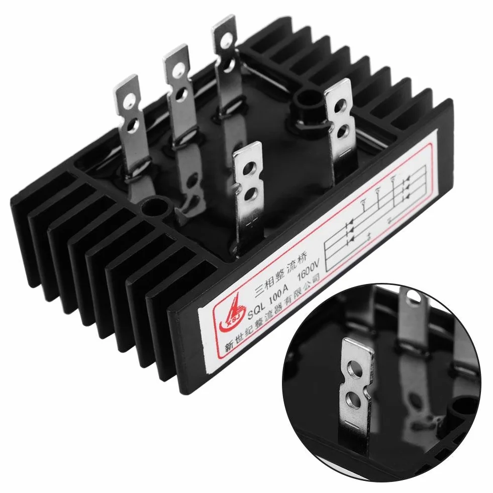 SQL 100 amp 1600 V 3-fazowy prostownik dużej mocy AC na DC Silikonowy moduł prostownika diodowego pełnookresowego 5 zacisków z radiatorem