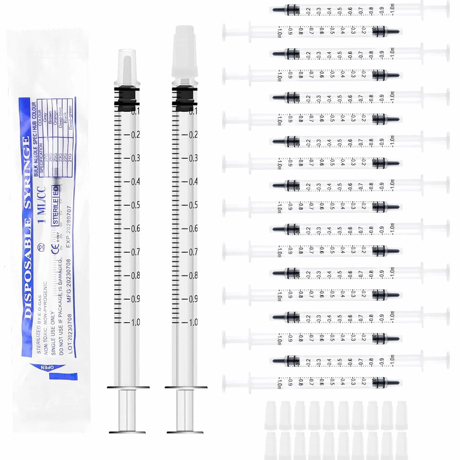 20 sztuk strzykawek 1 ml, sterylne strzykawki z siarą, kolektor, strzykawki do insuliny, strzykawki z tworzywa sztucznego, z nasadkami, bez igły, do płynów, laboratoriów, karmienia zwierząt
