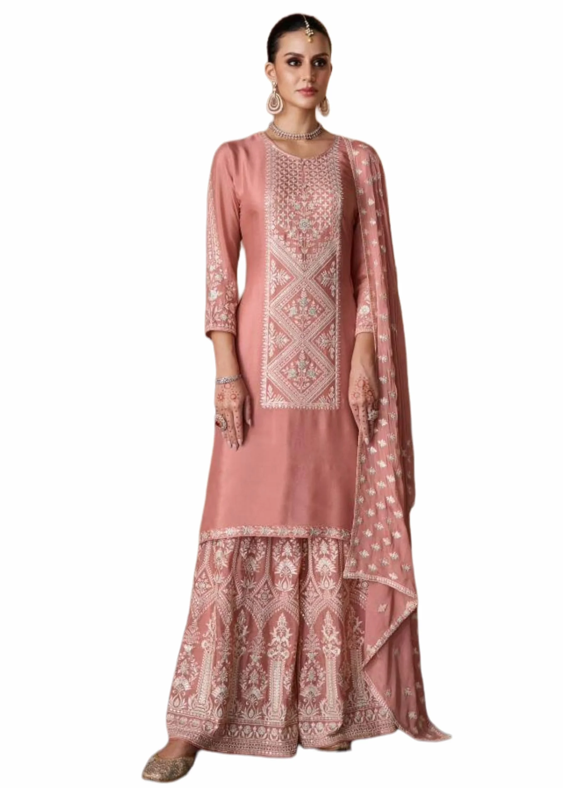 Indyjski chinon tkanina emboridery Sharara garnitur odzież imprezowa