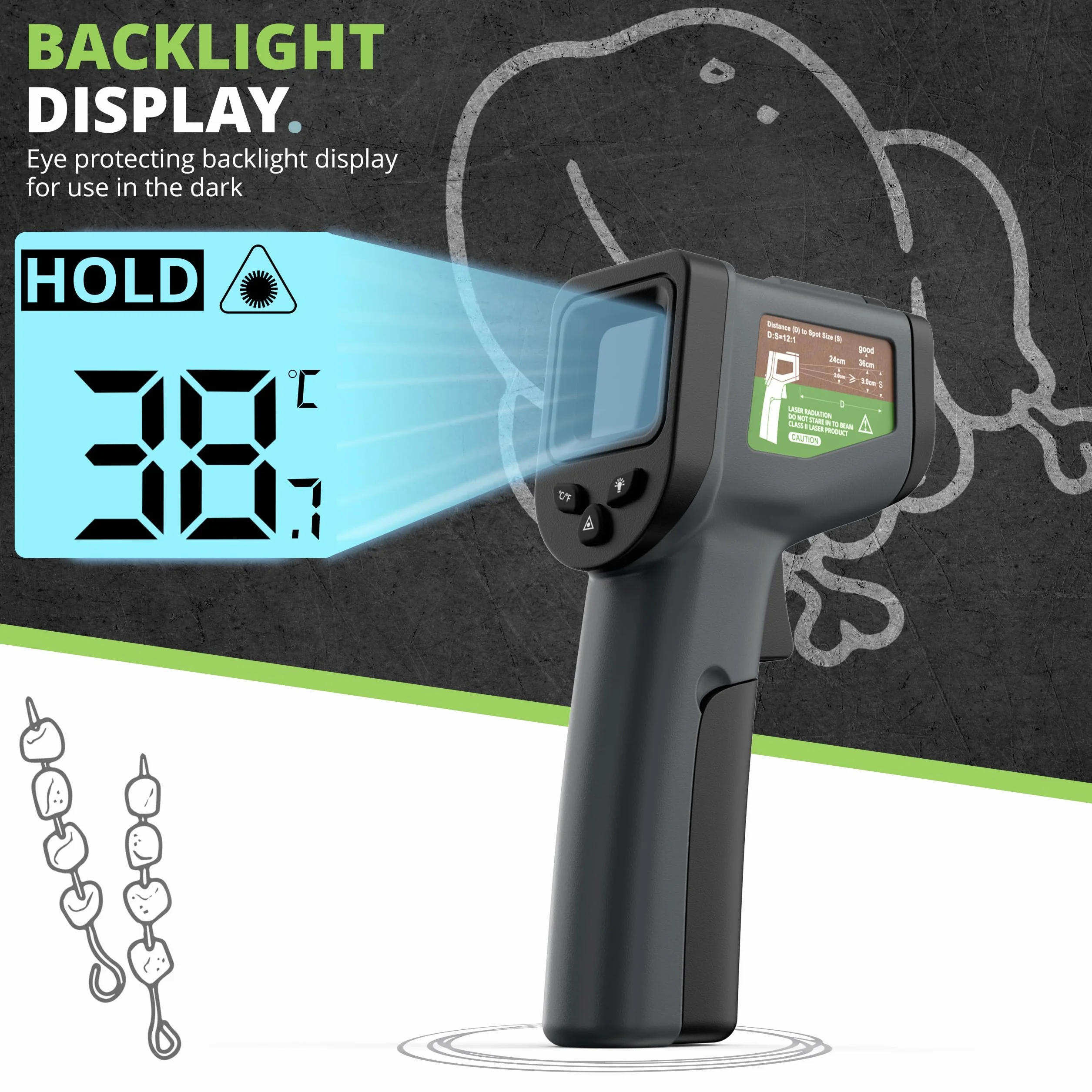 Oliver's Kitchen ® Infrared Thermometer - User-Friendly - Measure Temperature with Precision - Perfect for Pizza Ovens - Ergonomic Grip - Batteries Included
