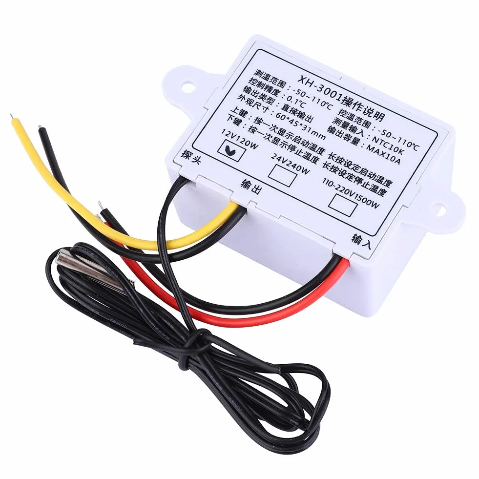 Regulator Temperatury, Dc 12V 120W Moduł Cyfrowego Regulatora Temperatury Led Xh-W3001 Mini Wyłącznik Termostatyczny Z Wodoodporną Sondą Czujnikową