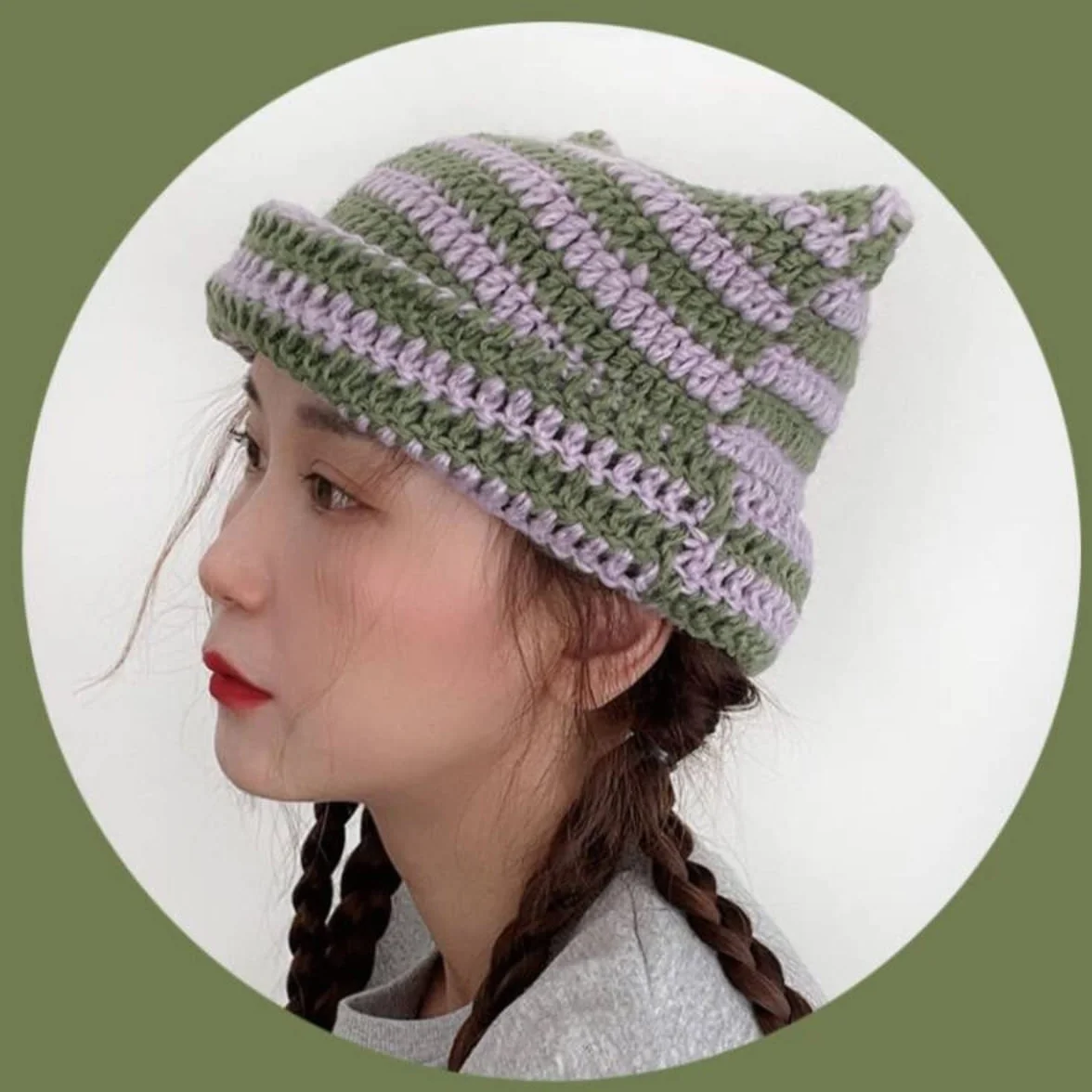 Fairy Grunge Beanie Y2K kot w kapeluszu w paski szydełkowany luźny kapelusz zimowy ciepły dzianinowy alternatywny nakrycie głowy akcesoria