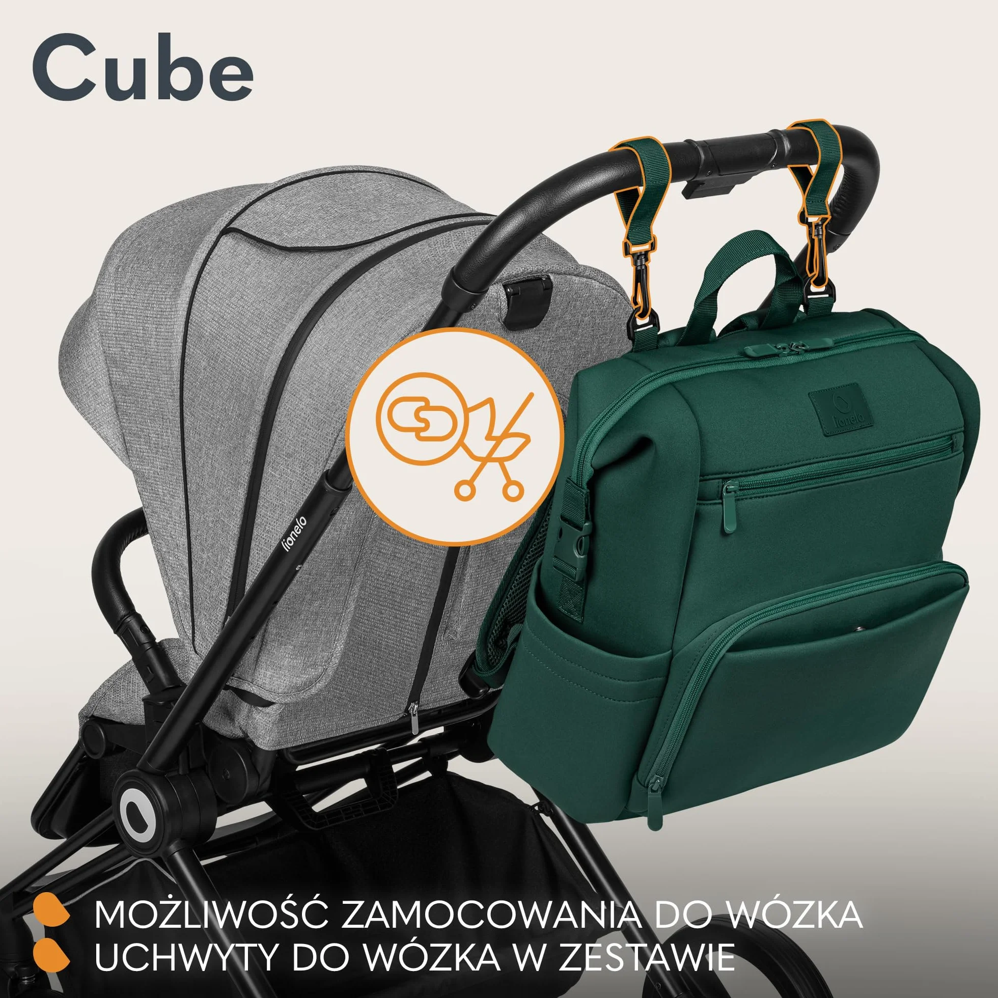 Lionelo Plecak na kostkę, torba do przewijania, rzeczy dla niemowląt, lekki na spacery i podróż z dzieckiem, 12 kieszeni, torba termiczna, możliwość zamocowania go do wózka, 36 x 36 x 23 cm (Lovin)