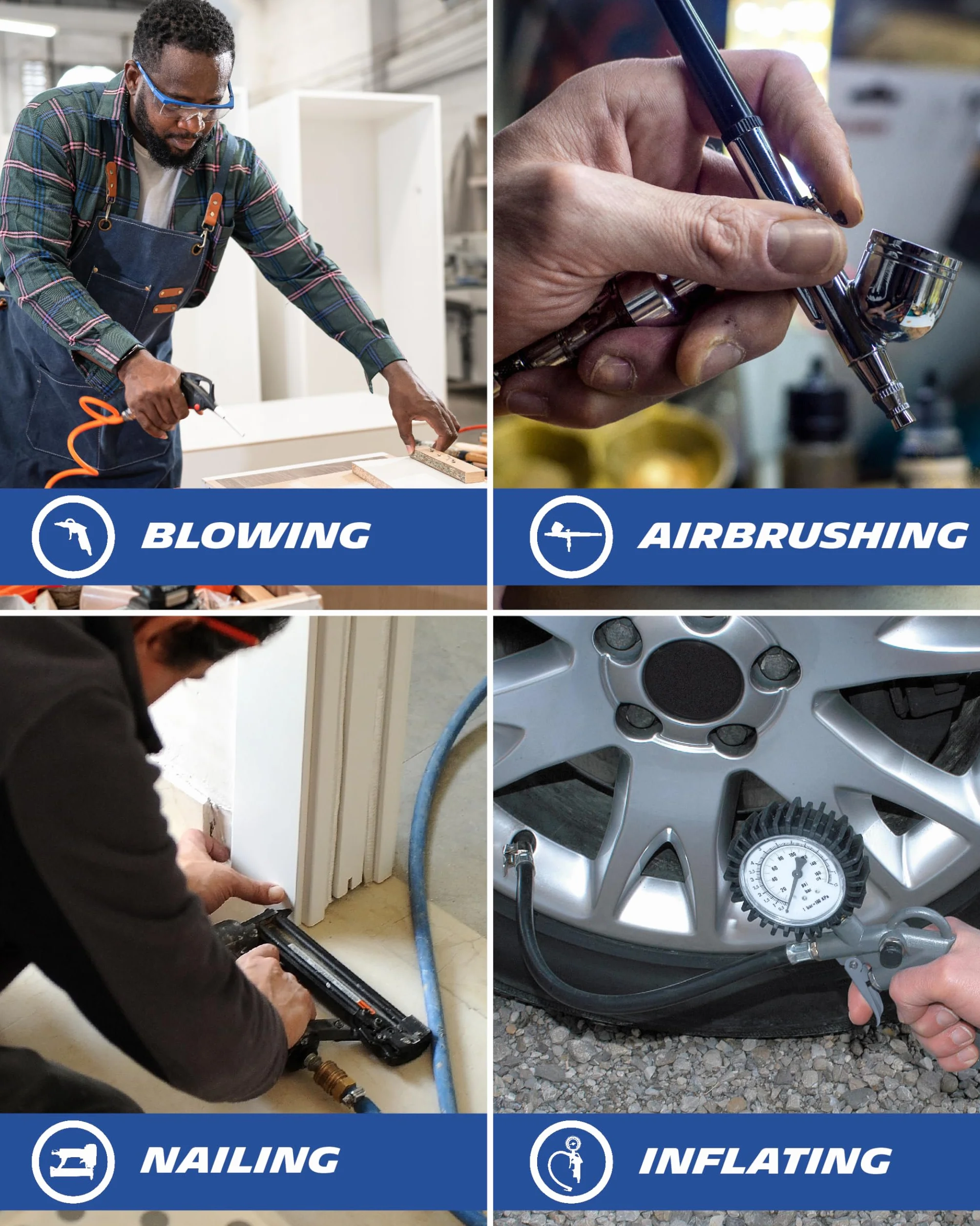 MICHELIN Cicha przenośna sprężarka powietrza MX 6/1, bezolejowa sprężarka powietrza, maksymalne ciśnienie 8 bar, moc 1 KM, zbiornik 6 litrów, poziom hałasu 58 dB LpA