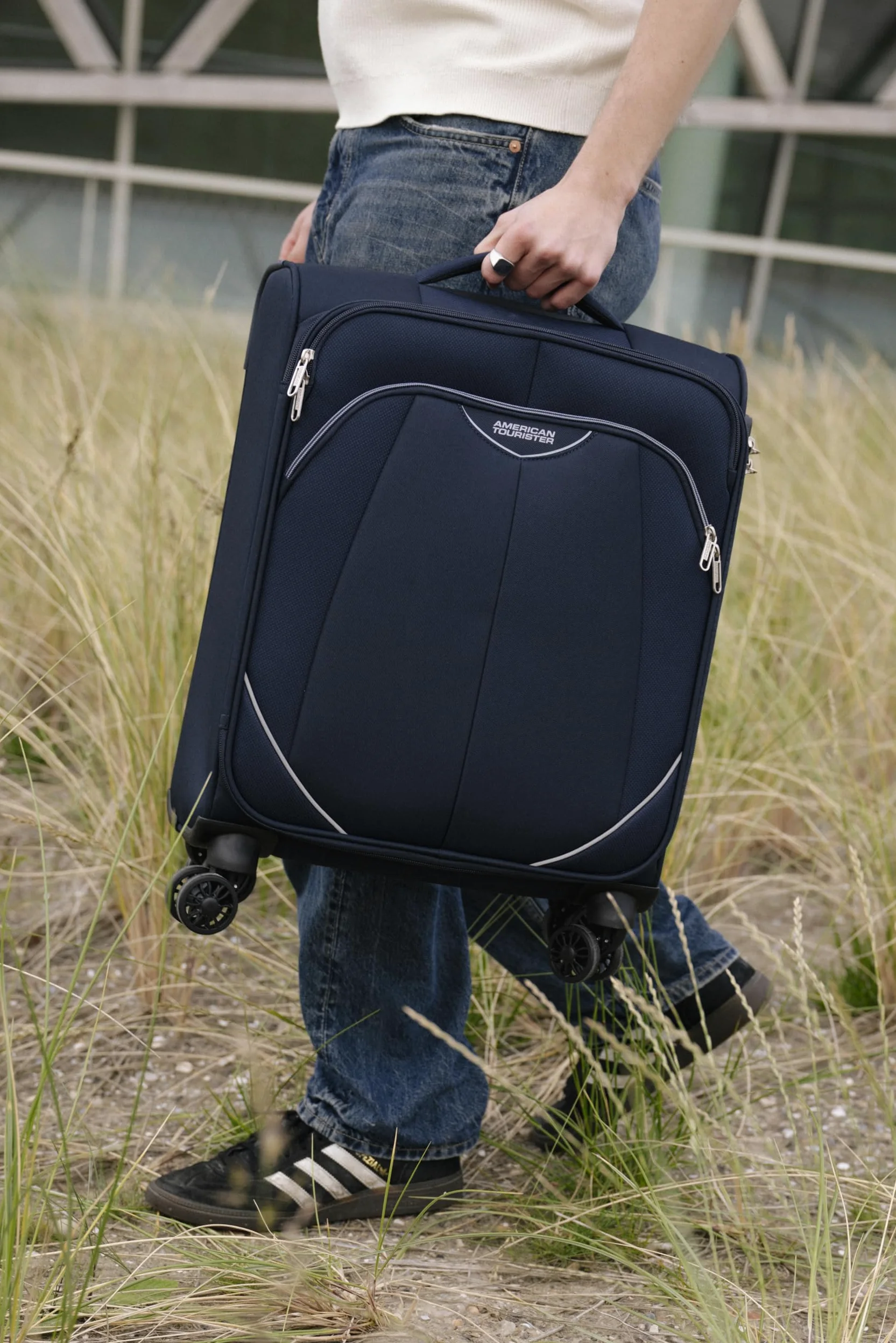 American Tourister Poproll - 3-czesciowy zestaw walizek miekkich (Bagaz podreczny, Srednia, Duza), Lekki - Niebieski (Navy)